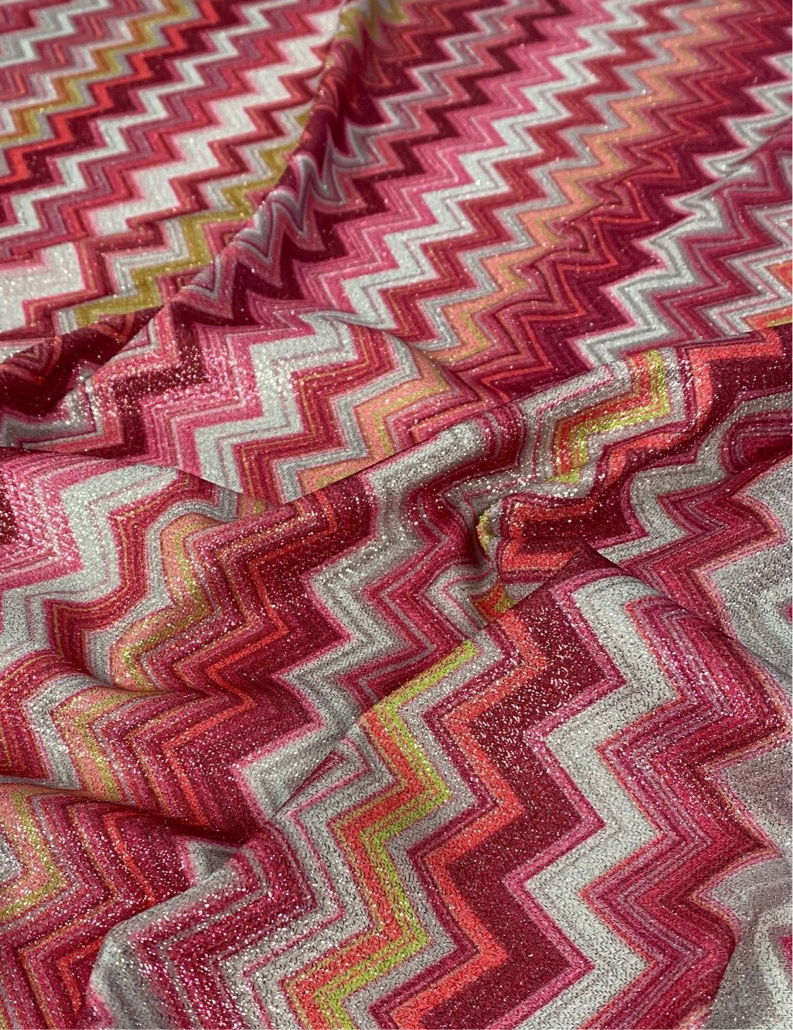 Tejido de punto de lurex en zigzag con elasticidad en 4 direcciones para moda y manualidades