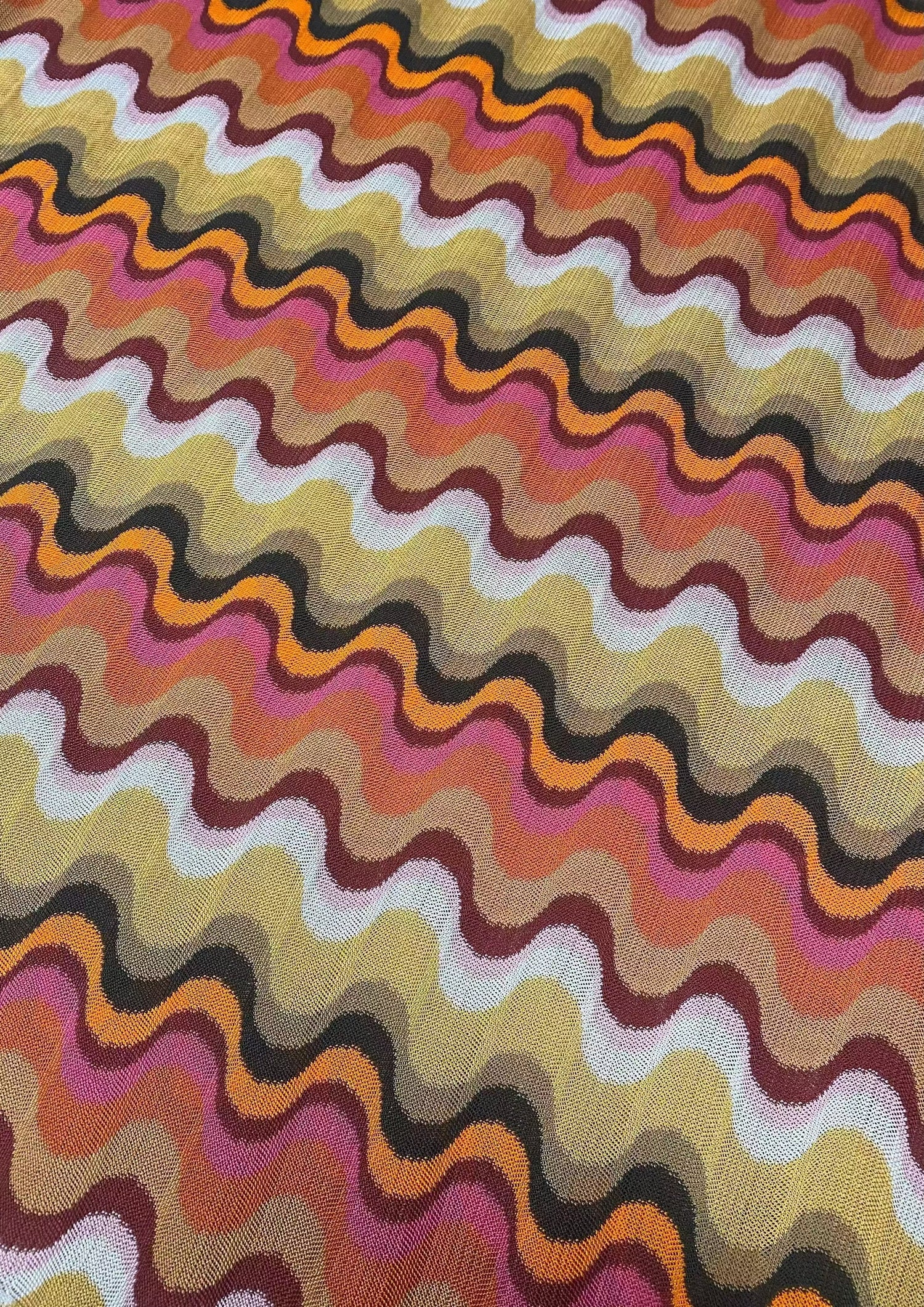 retro wavy mesh fabric with colorful wave pattern for fashion and craft projects