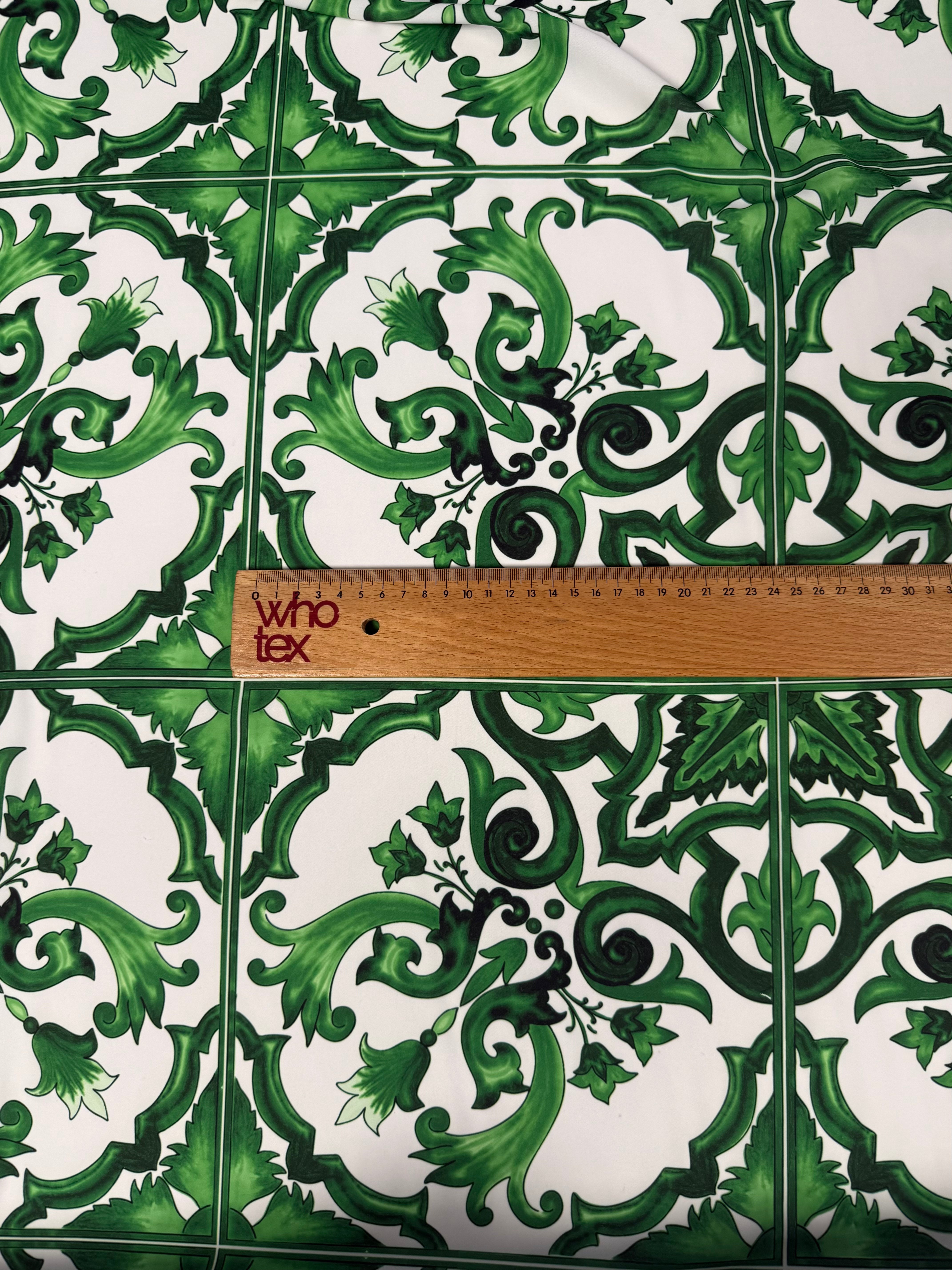 Green Baroque Tile Pattern Fabric