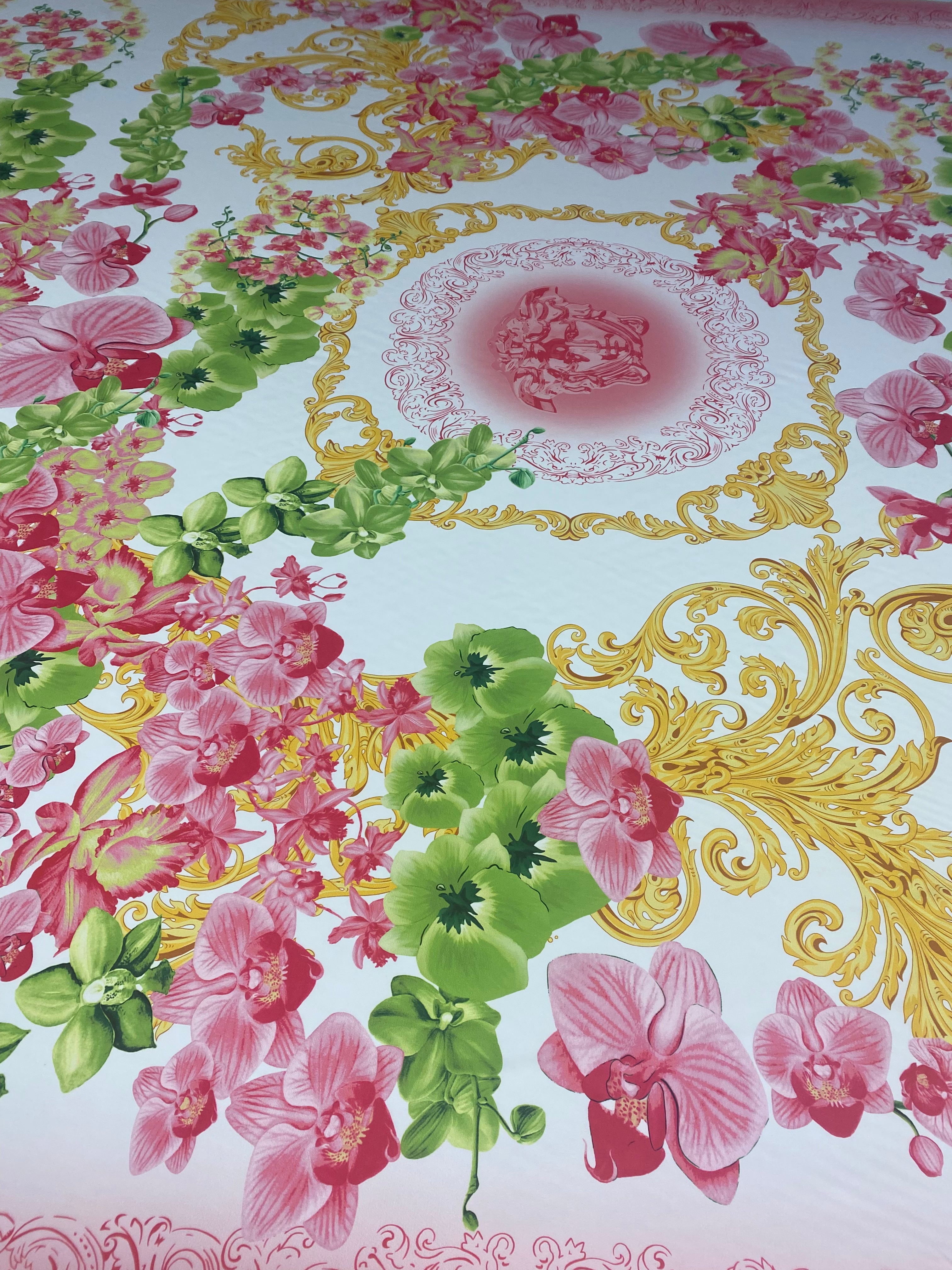 Orchid Swirl Print Fabric - Floral Pattern Fabric for Crafts