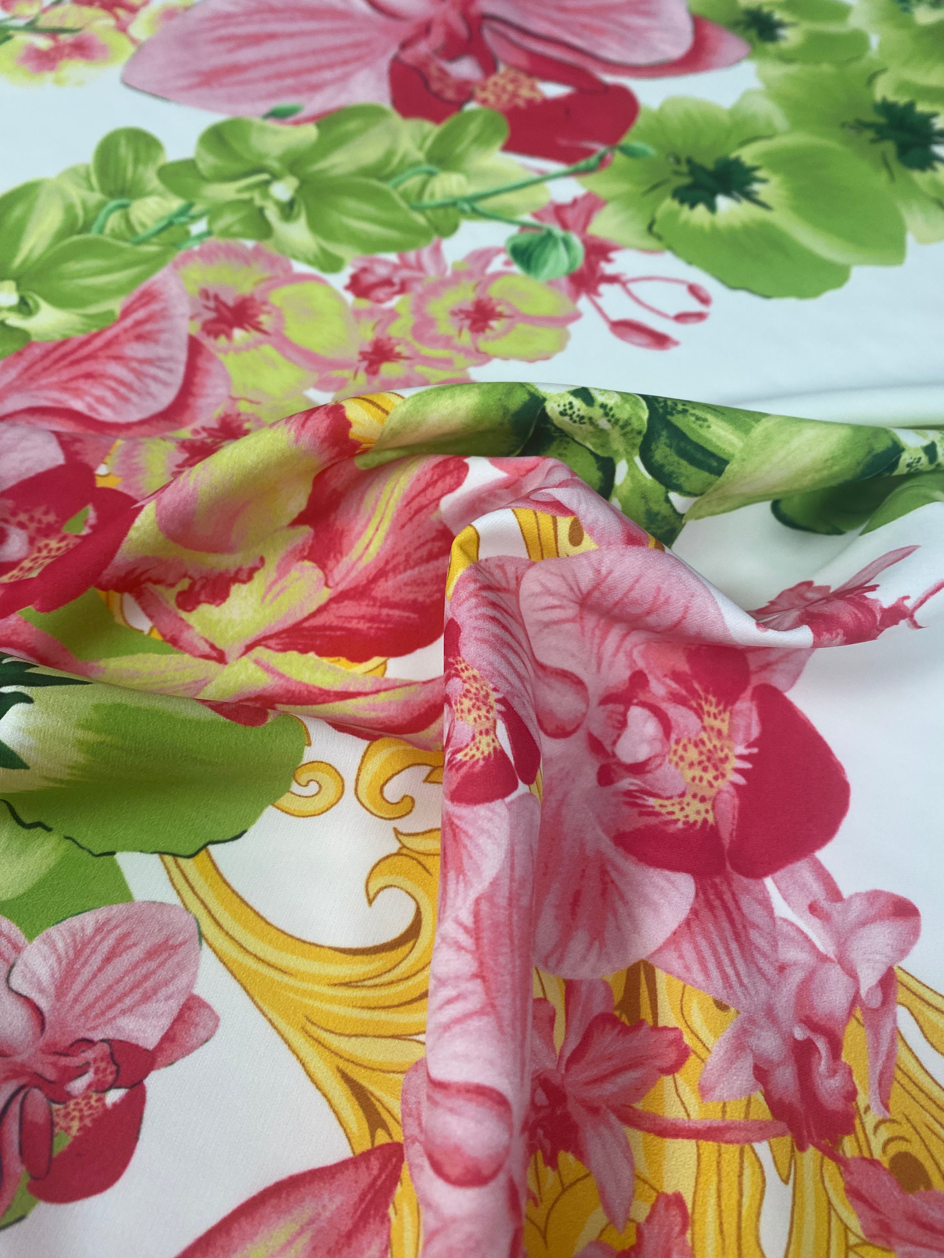 Orchid Swirl Print Fabric - Floral Pattern Fabric for Crafts