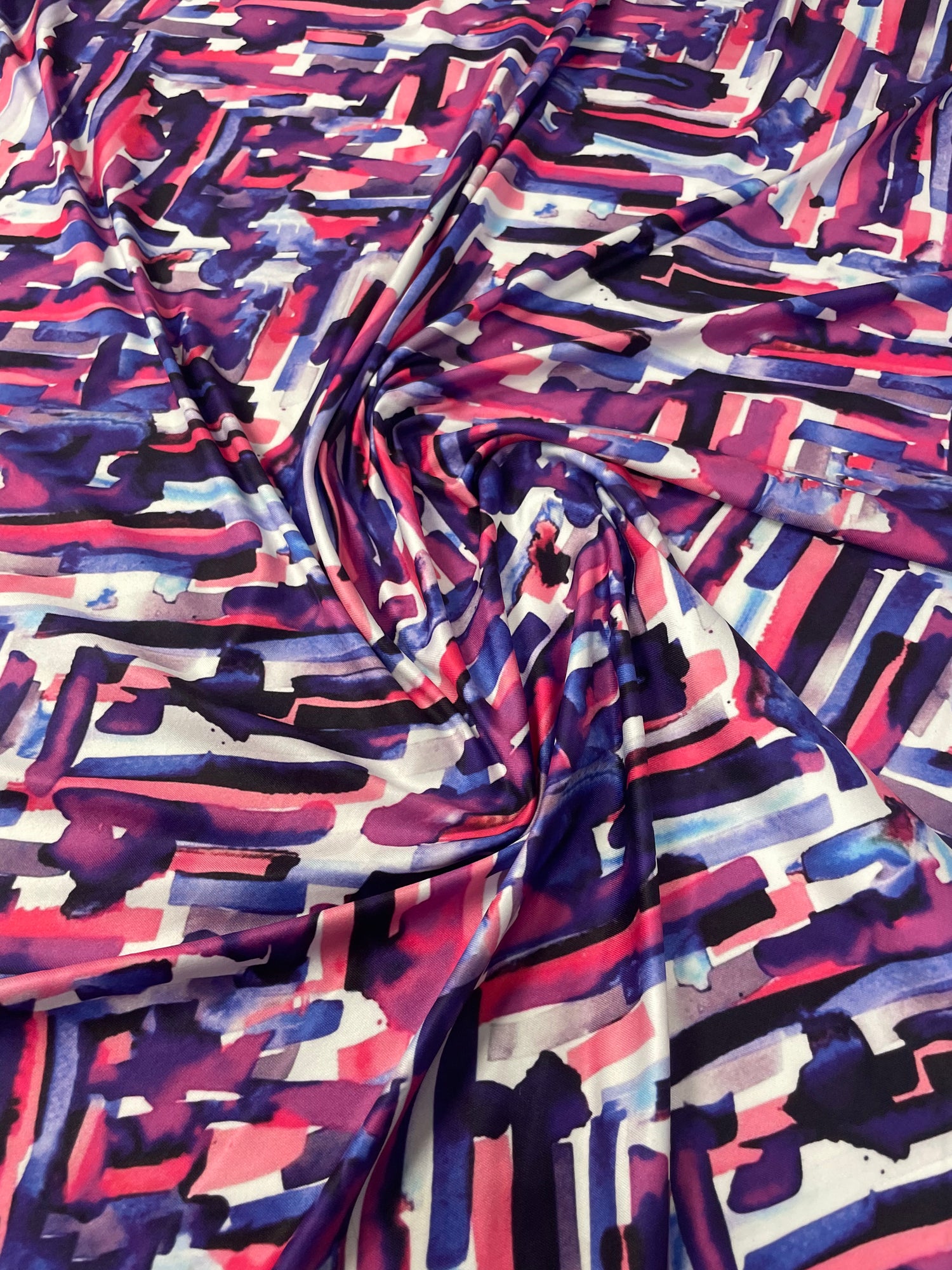 Abstract Geometric Spandex Fabric by the Metre – Purple Pink