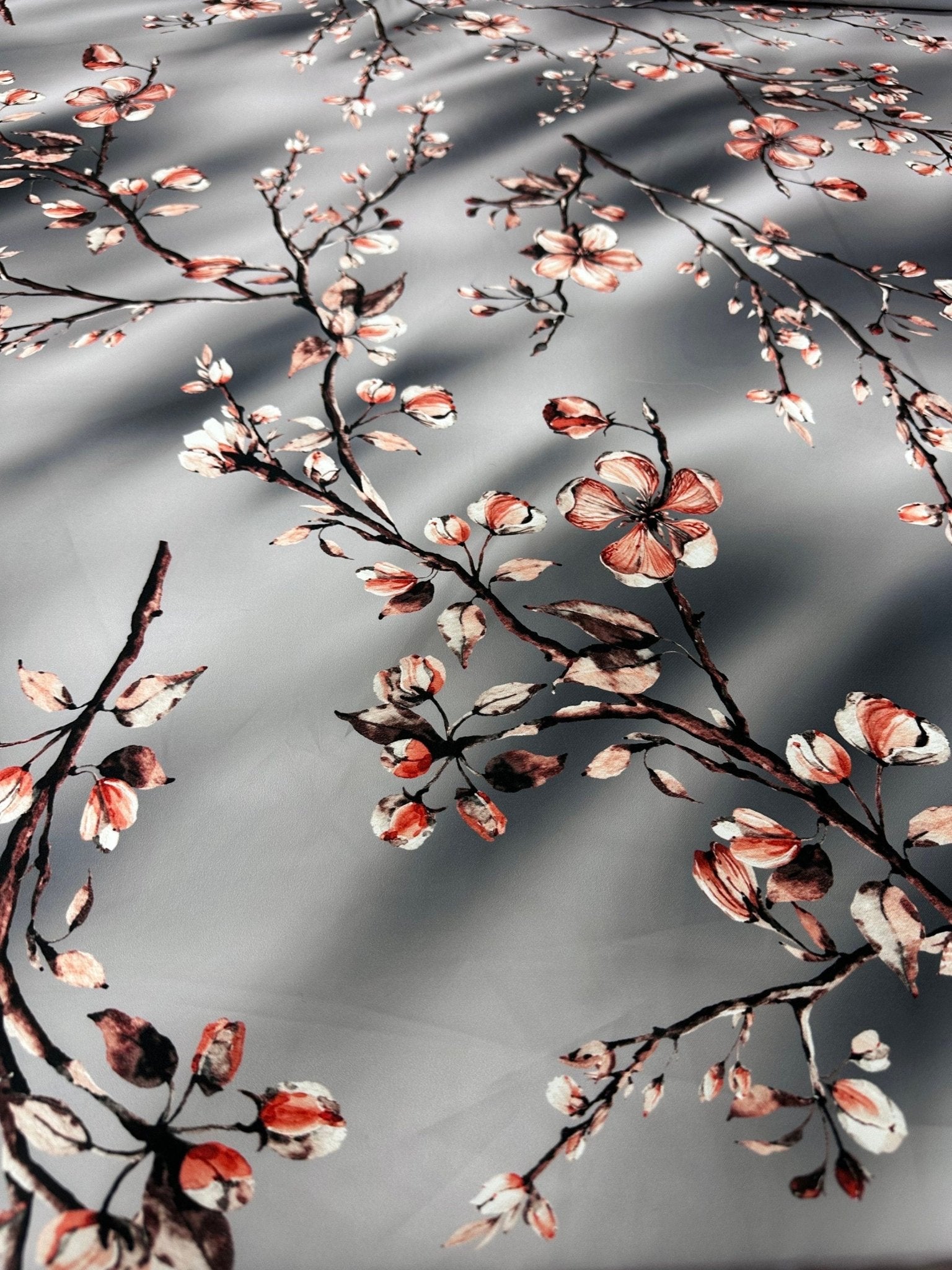 Almond Blossom Pattern Fabric , Gray Luxury Fabric - Whotex Online Fabric Store