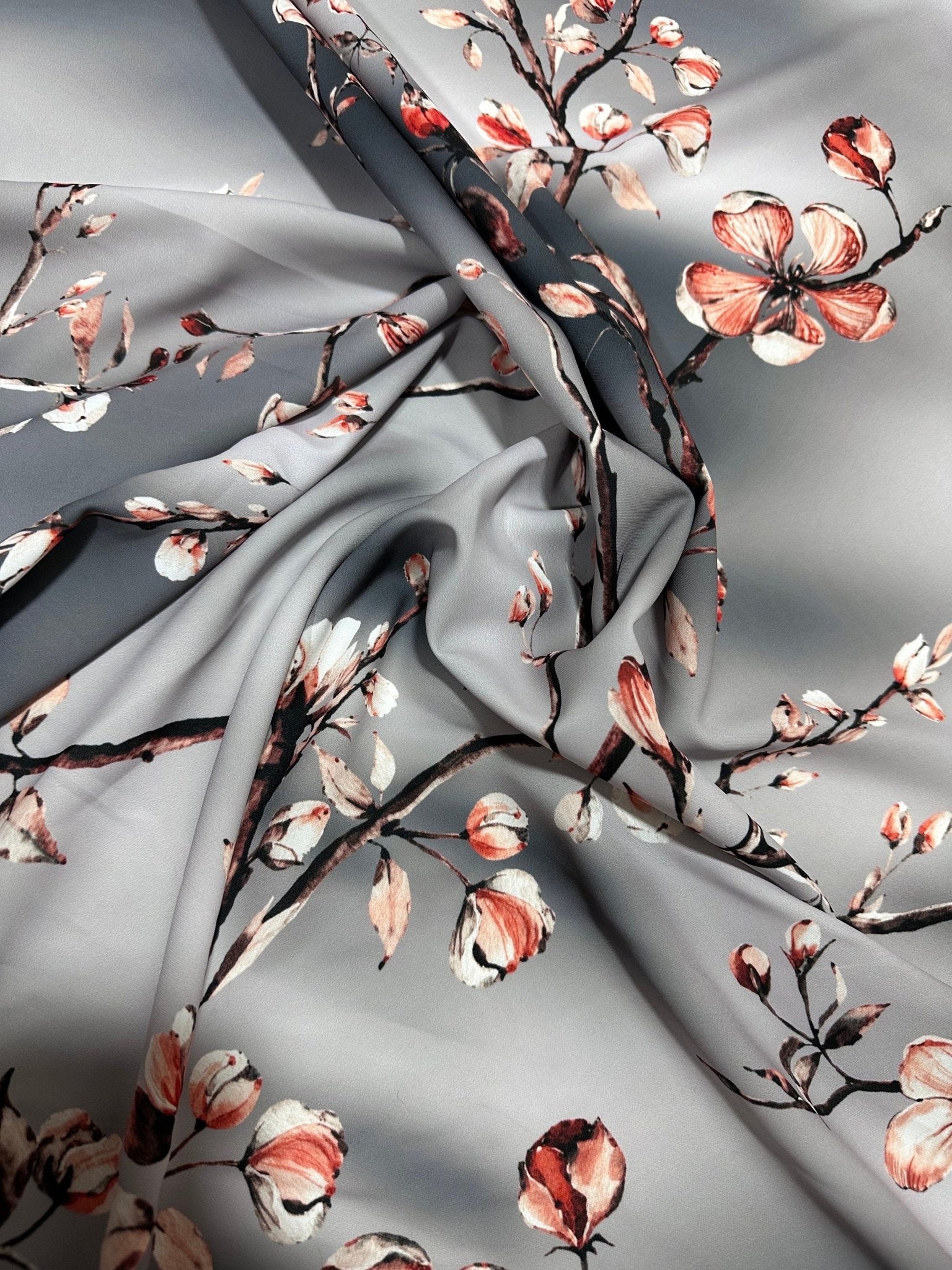 Almond Blossom Pattern Fabric , Gray Luxury Fabric - Whotex Online Fabric Store