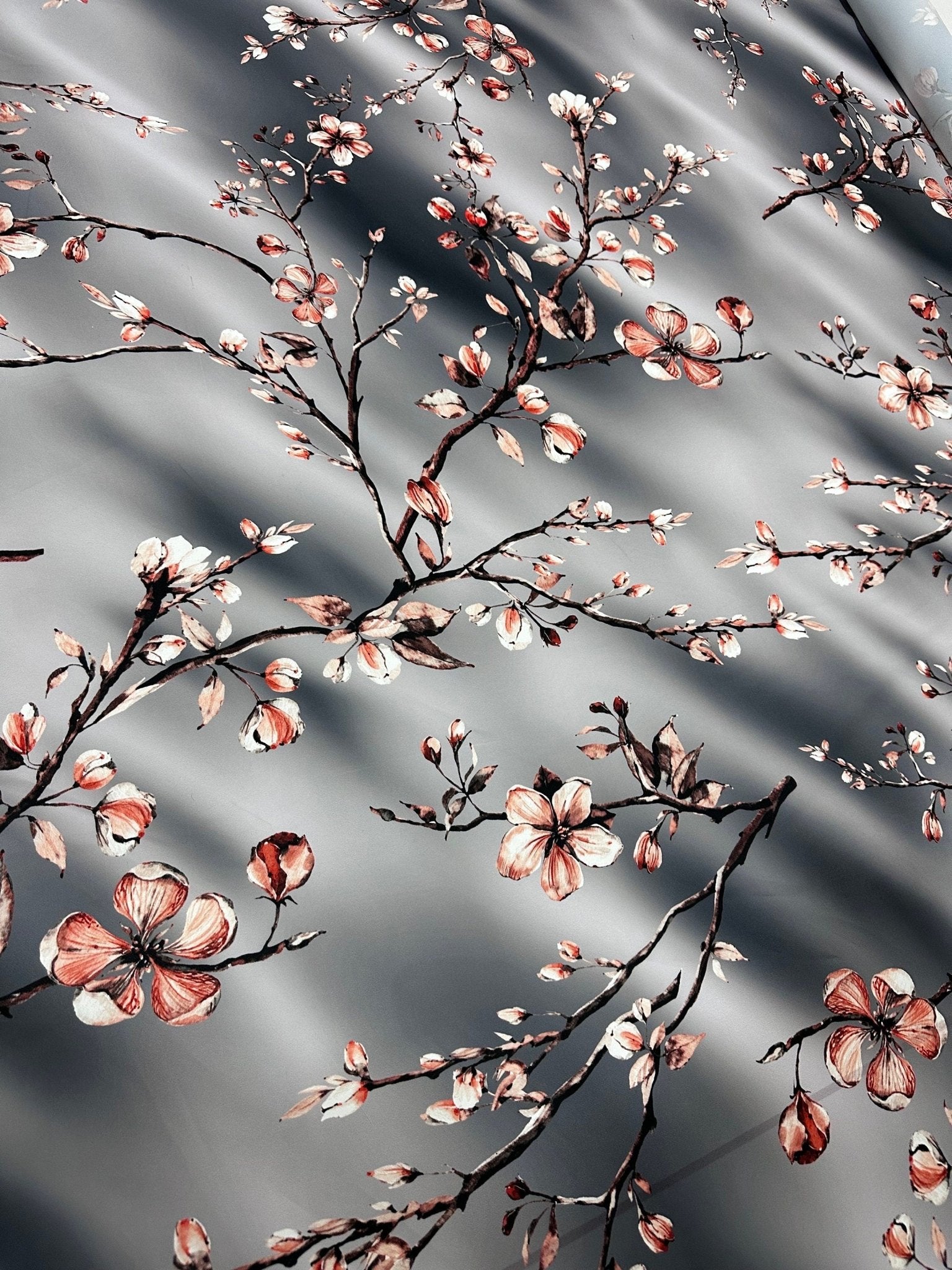 Almond Blossom Pattern Fabric , Gray Luxury Fabric - Whotex Online Fabric Store