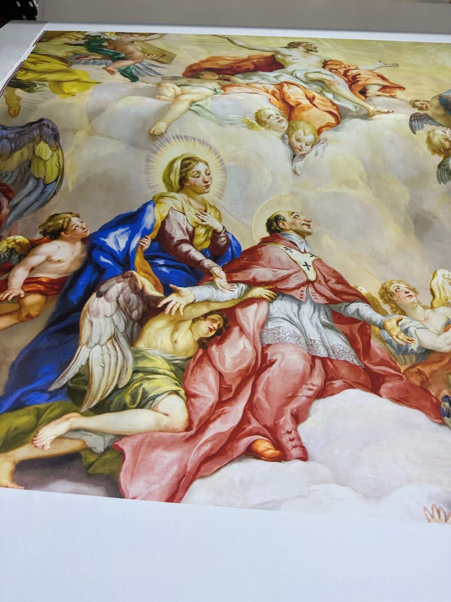 Angel Dome Pattern Fabric with detailed Charless Church angelic and religious scene print on high-quality textile