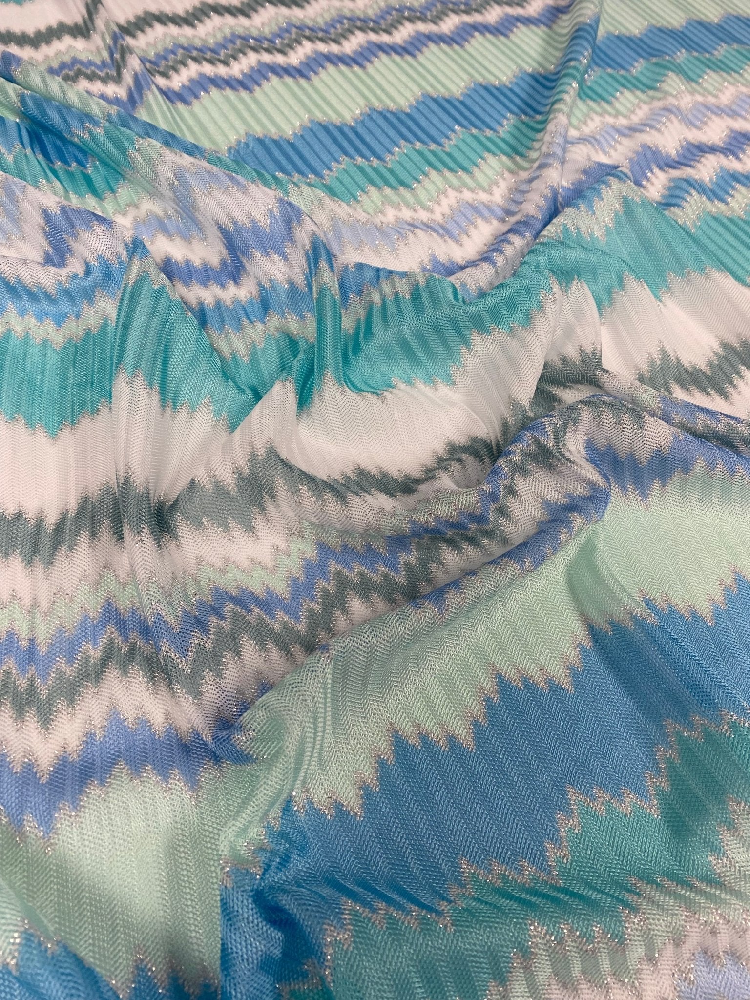 Aqua Blue and Mint Green Zigzag Pattern Woven Fabric - Whotex Online Fabric Store