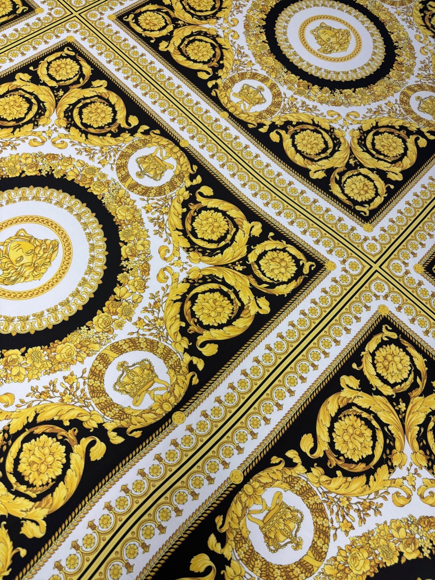 Baroque Gold Medallion Chiffon Satin Fabric by the Metre – Luxury Material - Whotex Online Fabric Store