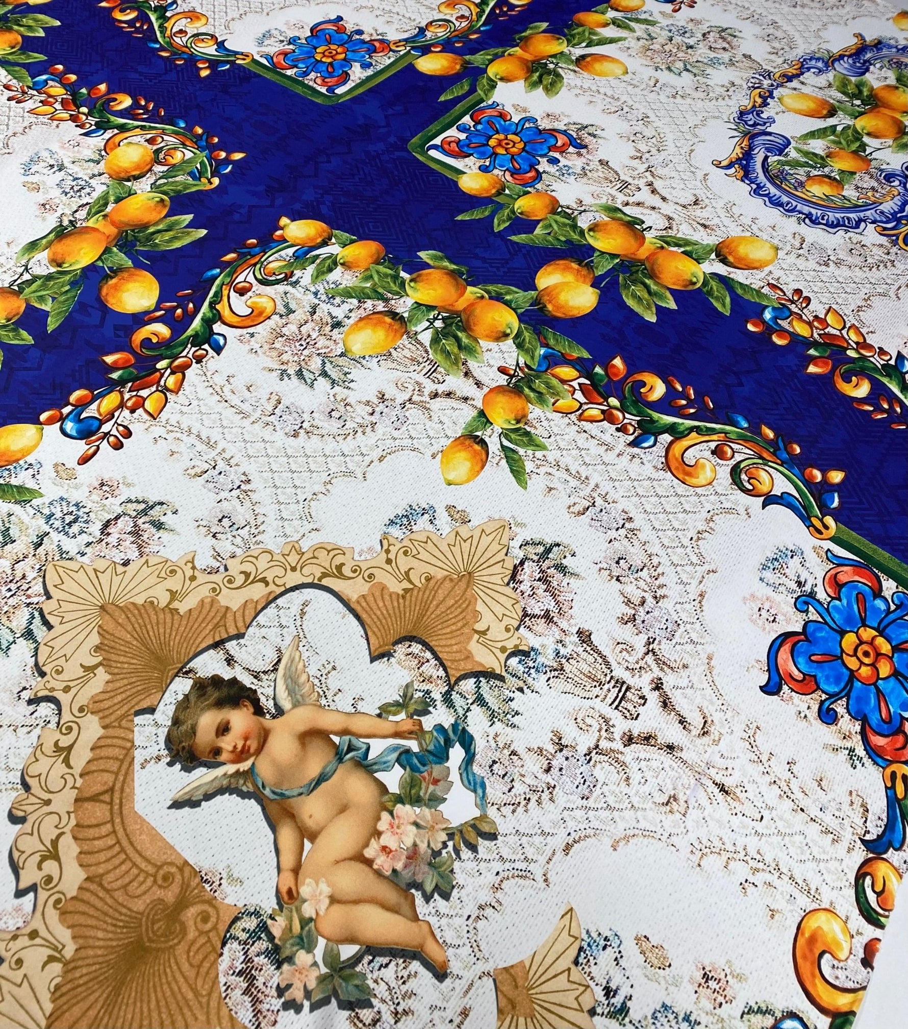 Baroque Lemon & Cherub Crepe Fabric by the Metre – Luxury - Whotex Online Fabric Store