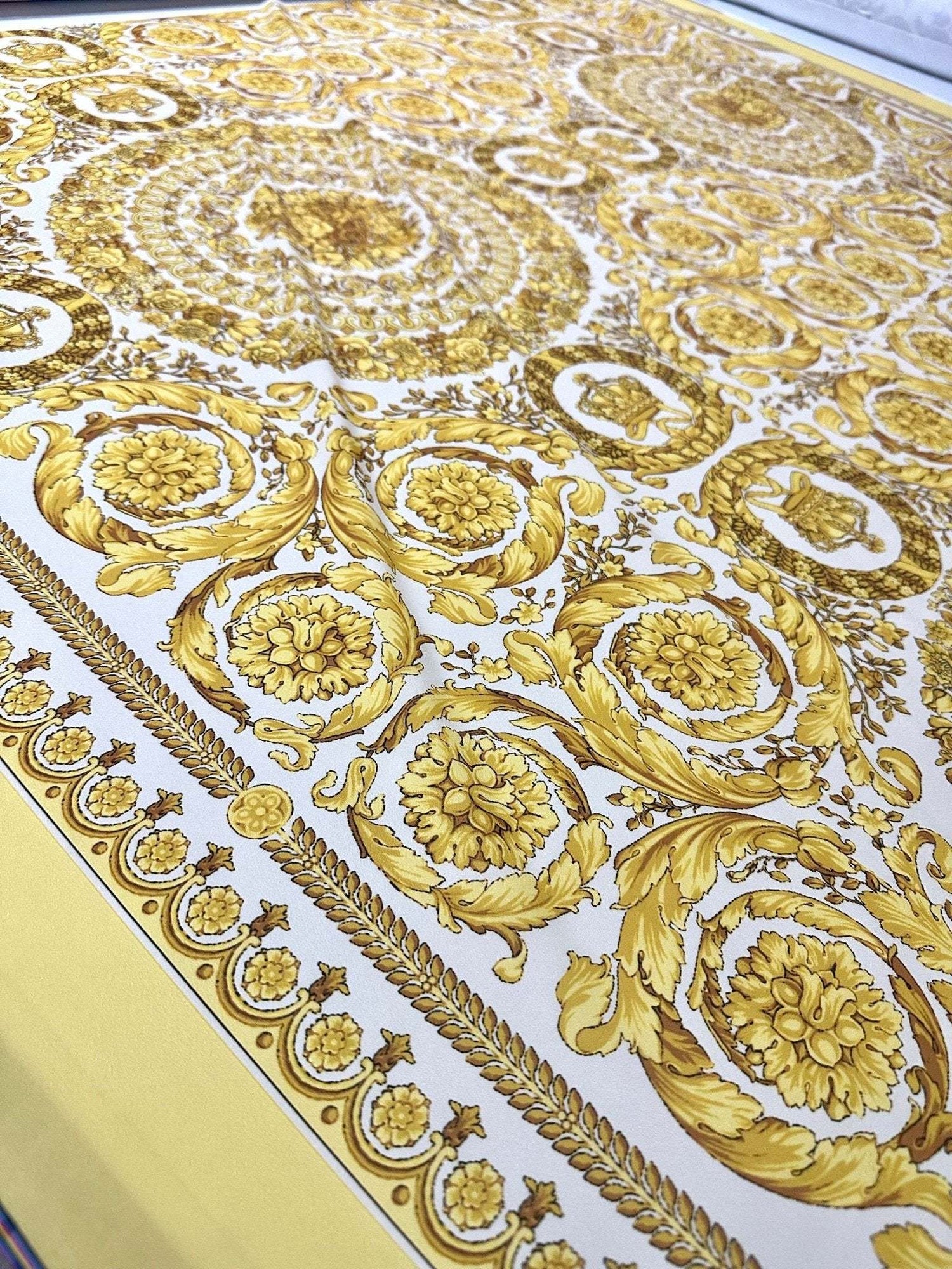 Elegant Baroque gold and white patterned fabric suitable for upholstery and drapery projects