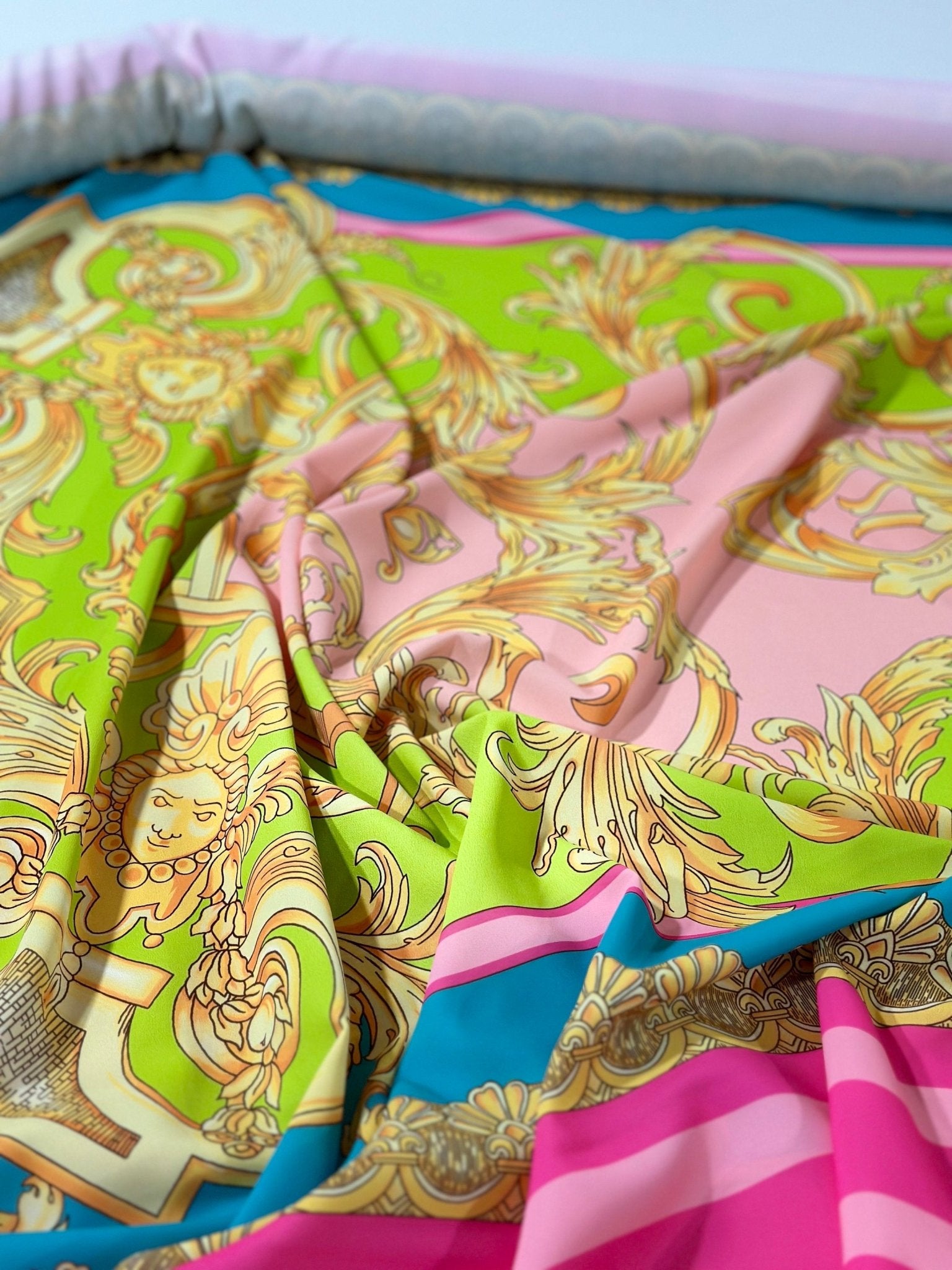 Baroque pattern fabric, Pink Silky Crepe Fabric , Panel Fabric 150*100cm // 1.64 * 1.09 yard - Whotex Online Fabric Store