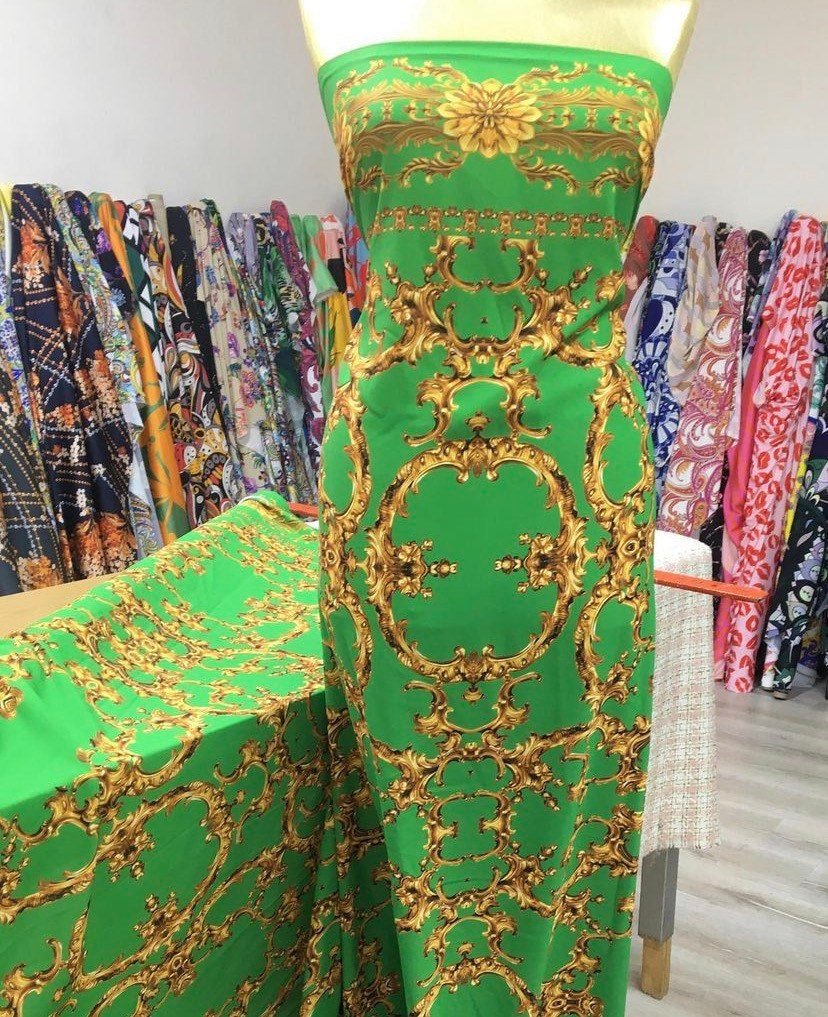 Baroque Print Fabric Fabric, Green Gold Fabric - Whotex Online Fabric Store