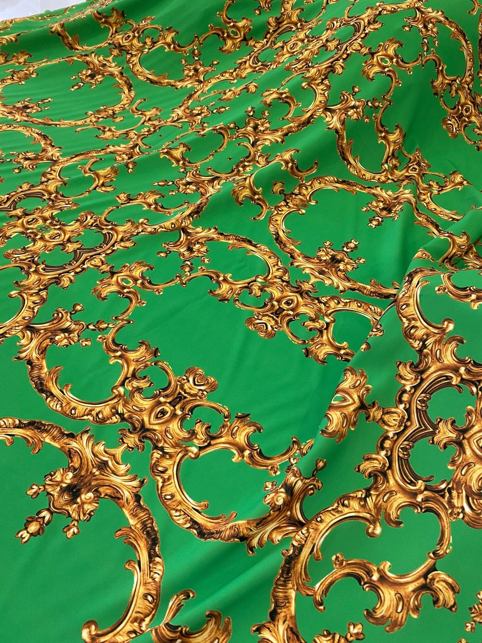 Baroque Print Fabric Fabric, Green Gold Fabric - Whotex Online Fabric Store
