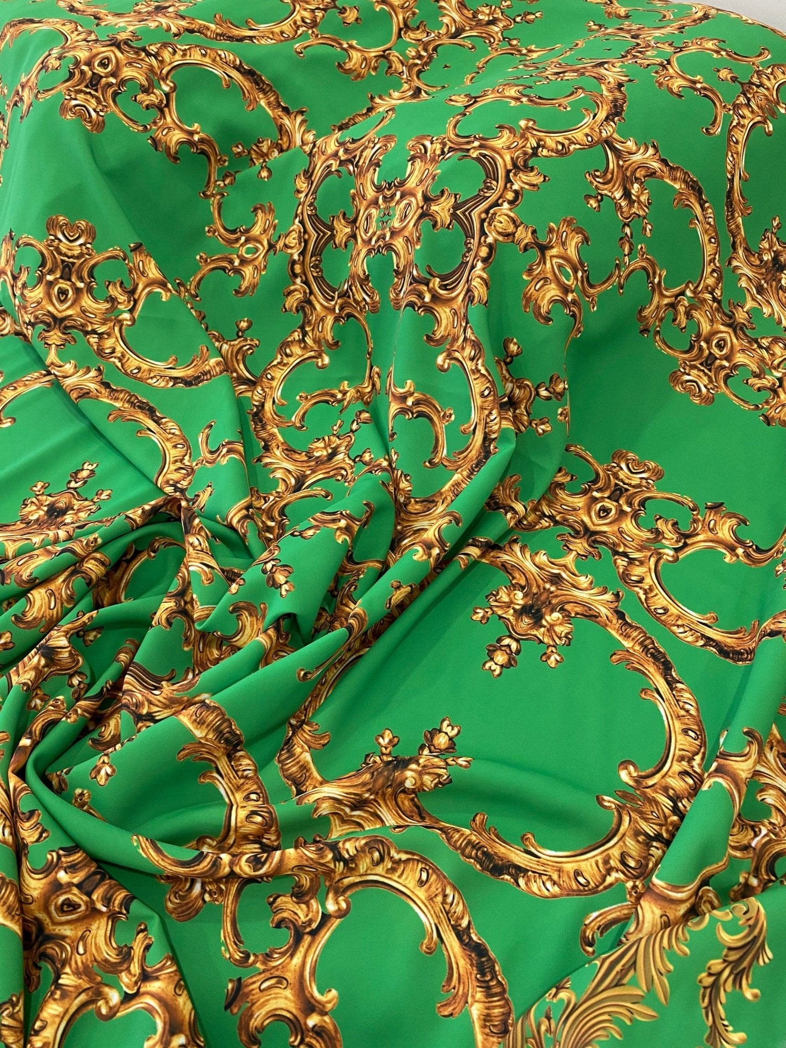 Baroque Print Fabric Fabric, Green Gold Fabric - Whotex Online Fabric Store