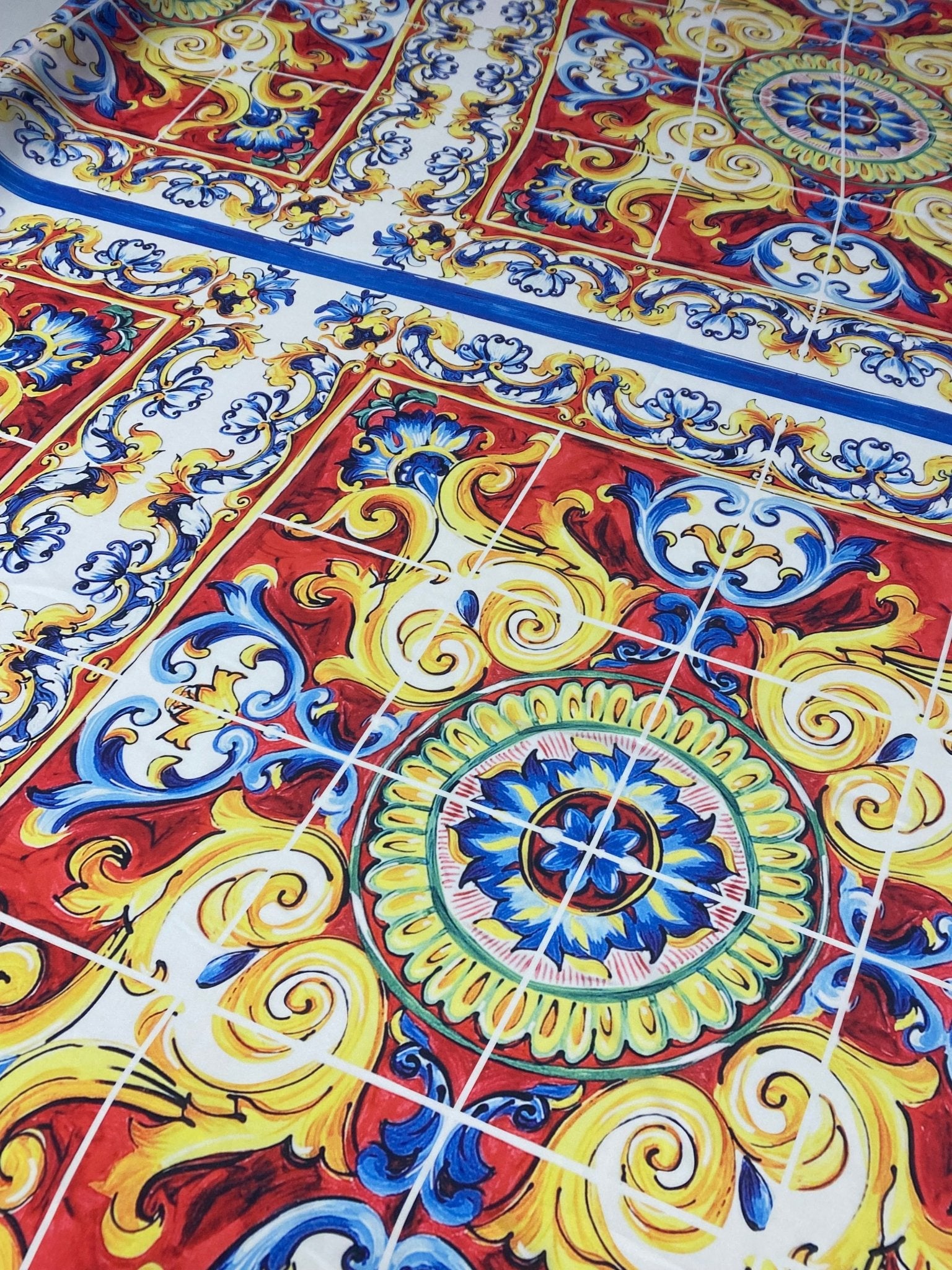 Baroque Tile Print Chiffon Satin Fabric by the Metre - Whotex Fabrics London