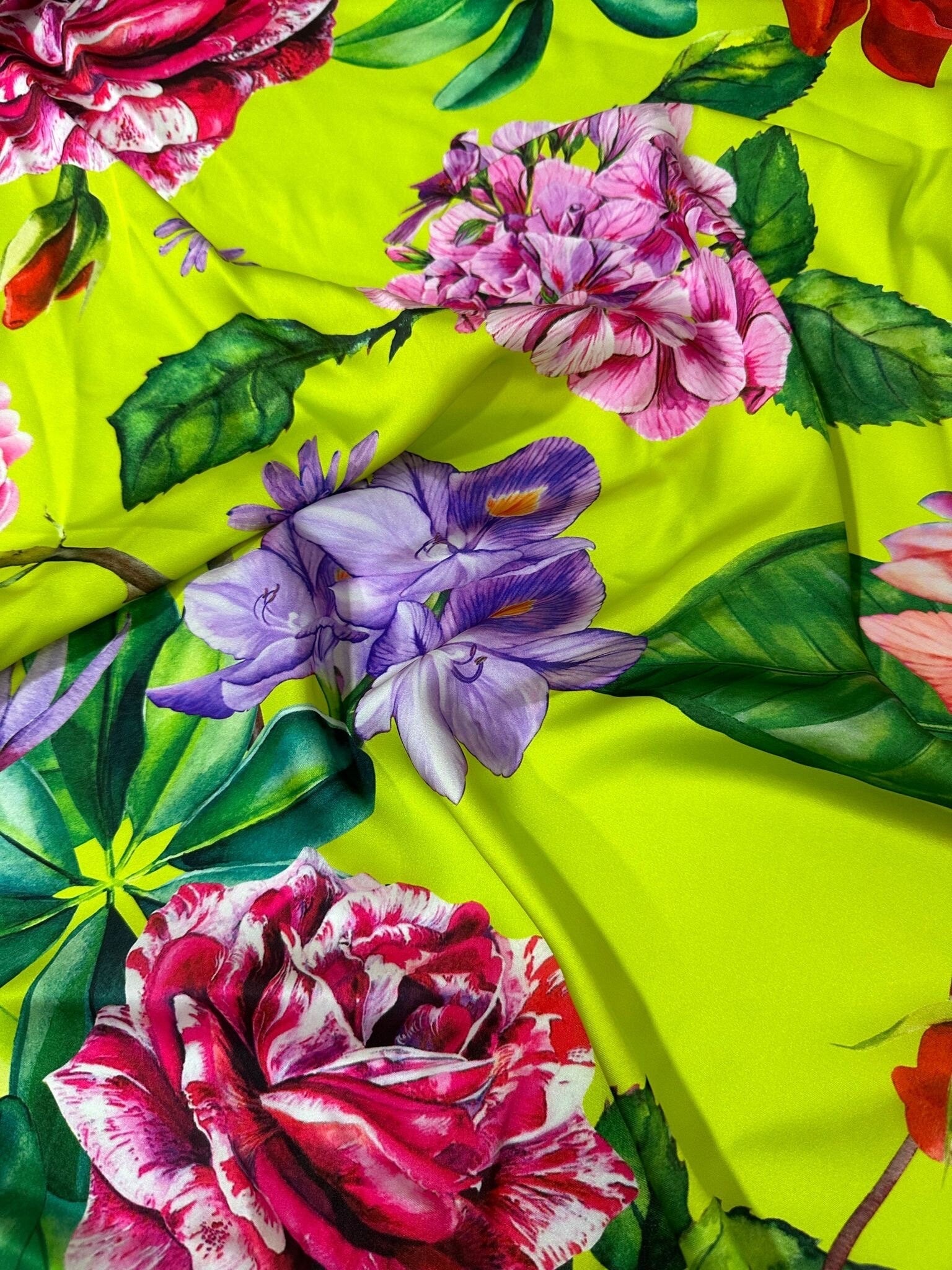 Big Floral Pattern Fabric, Rose Pattern Fabric, Neon Green Fabric - Whotex Online Fabric Store