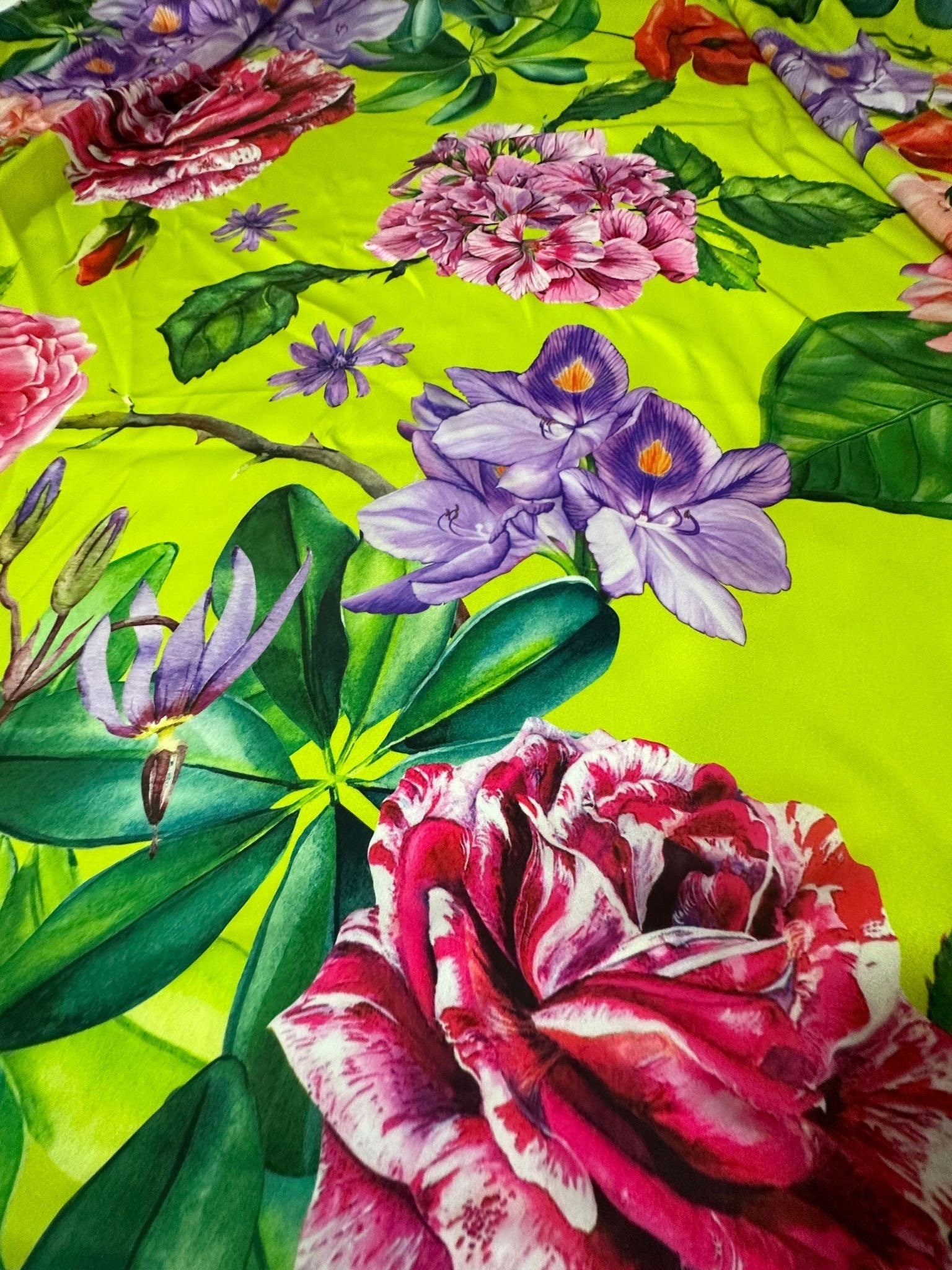 Big Floral Pattern Fabric, Rose Pattern Fabric, Neon Green Fabric - Whotex Online Fabric Store