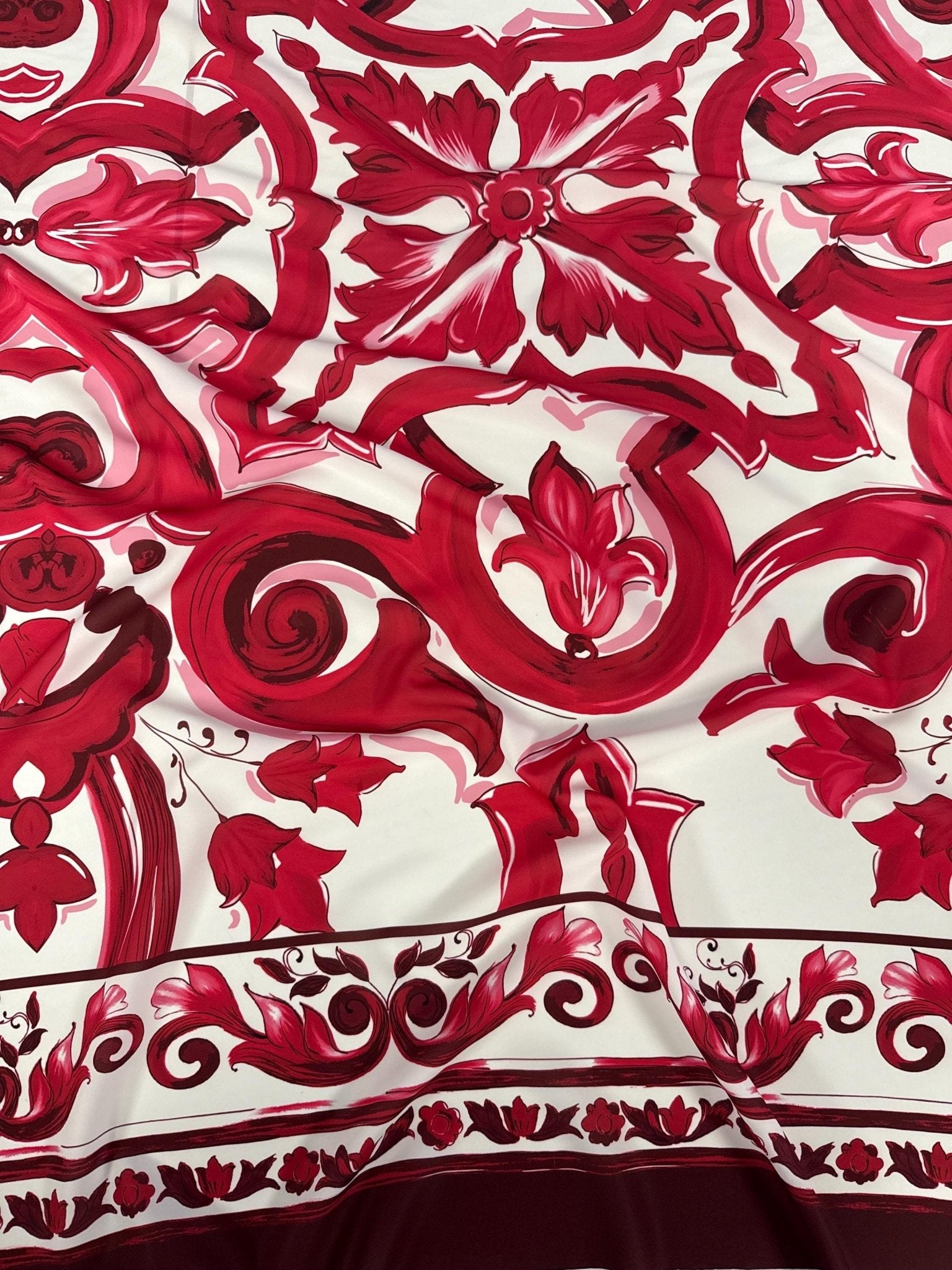 Big Majolica Pattern Fabric, Magenta Red Sicilian Fabric By The Yard - Whotex Online Fabric Store