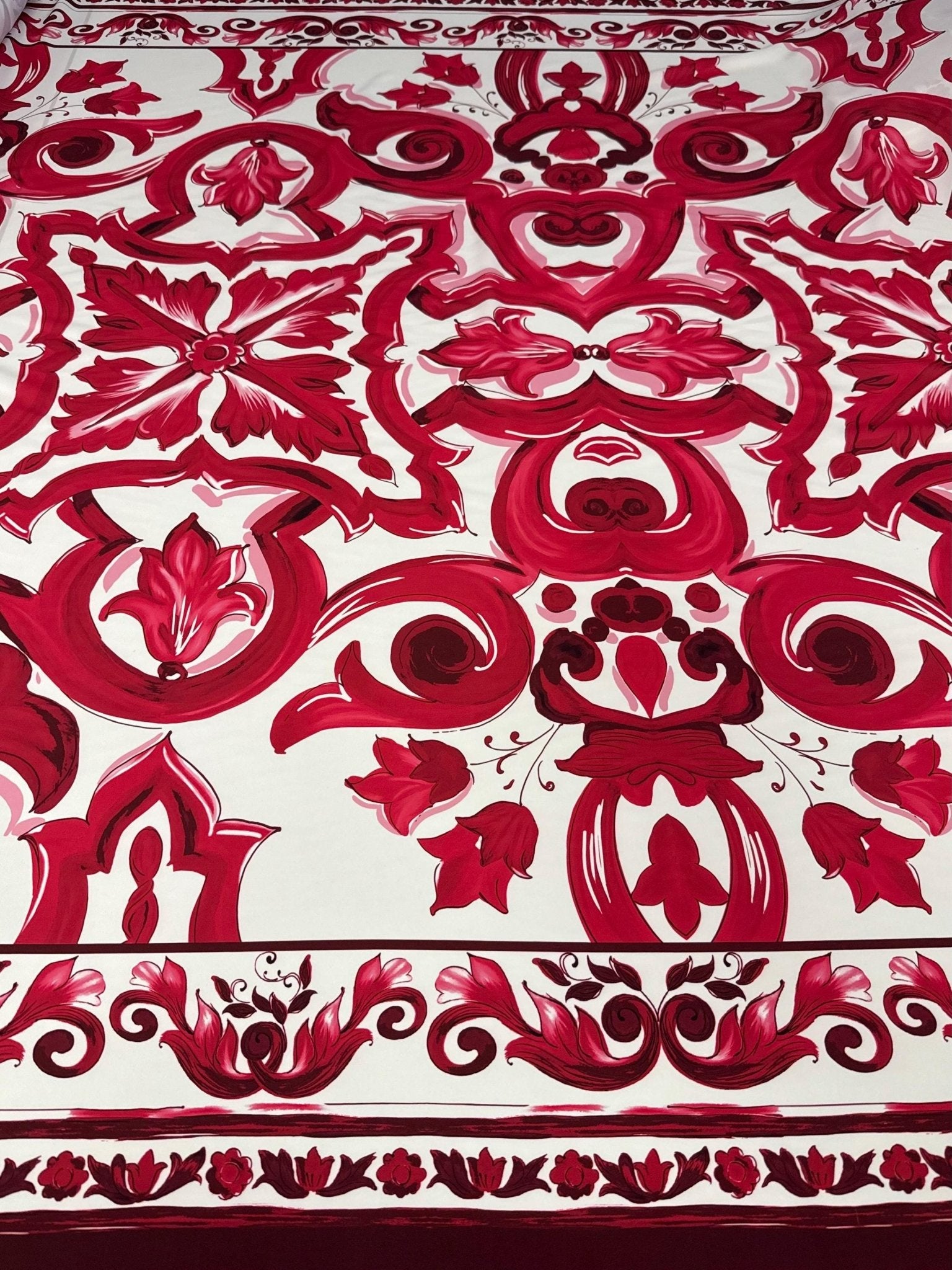 Big Majolica Pattern Fabric, Magenta Red Sicilian Fabric By The Yard - Whotex Online Fabric Store