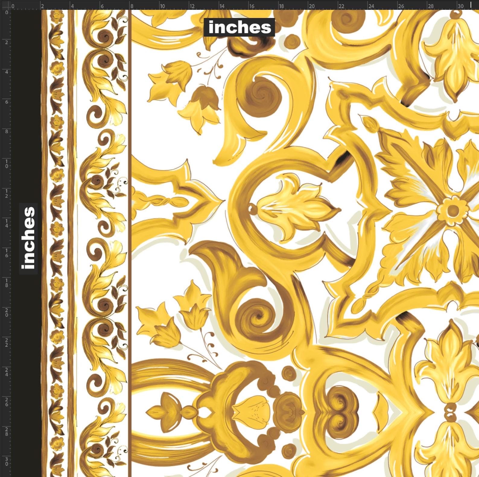 Big Majolica Pattern Fabric, Yellow Sicilian Print Fabric By The Yard - Whotex Online Fabric Store