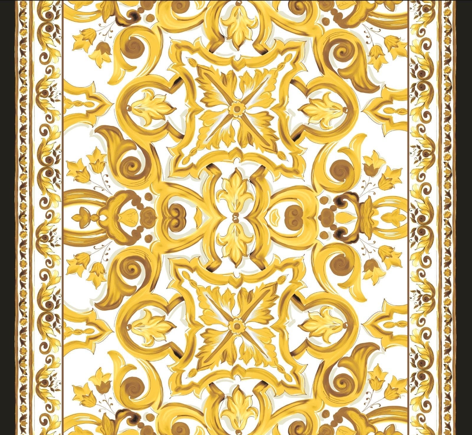 Big Majolica Pattern Fabric, Yellow Sicilian Print Fabric By The Yard - Whotex Online Fabric Store