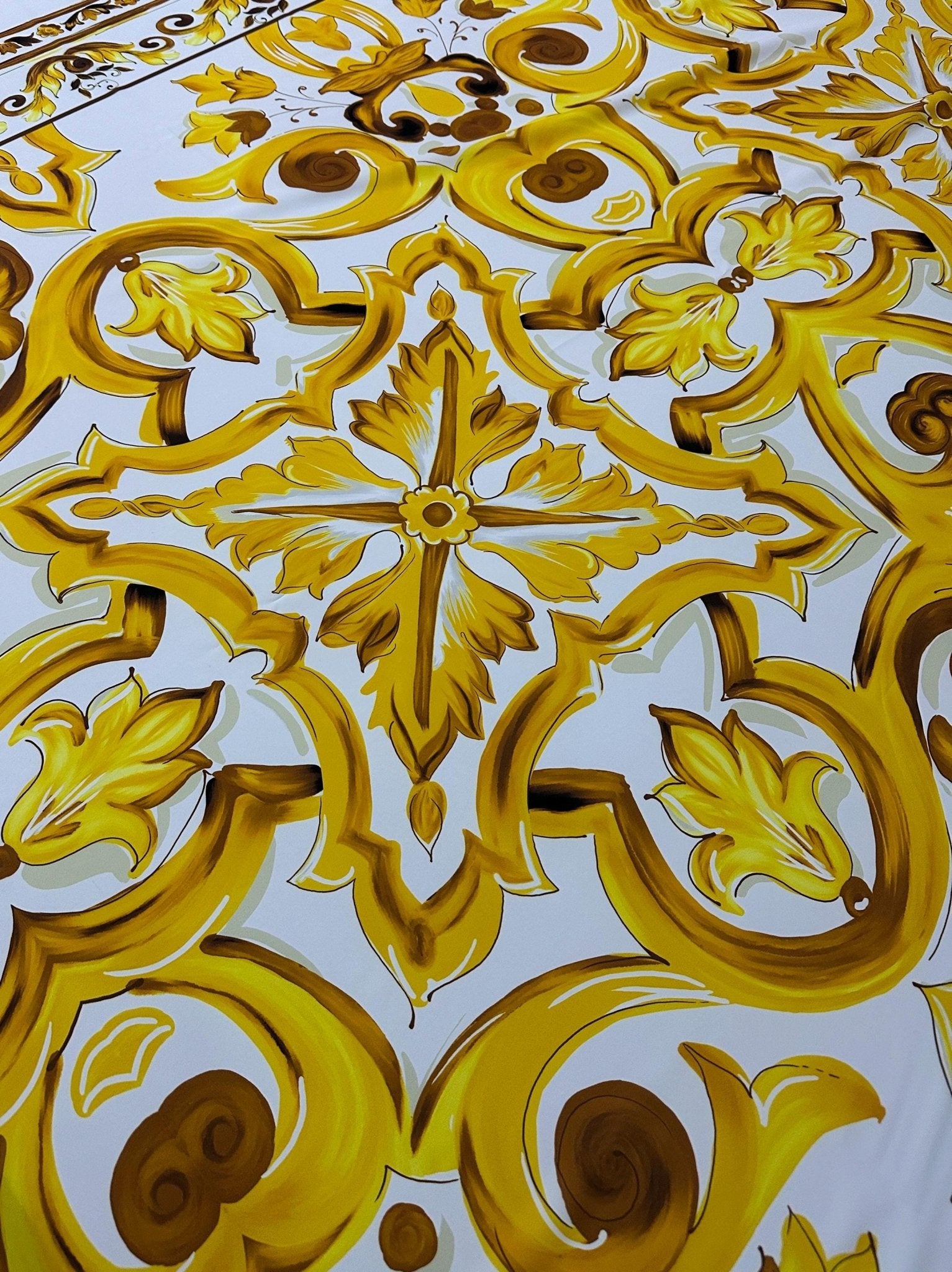 Big Majolica Pattern Fabric, Yellow Sicilian Print Fabric By The Yard - Whotex Online Fabric Store