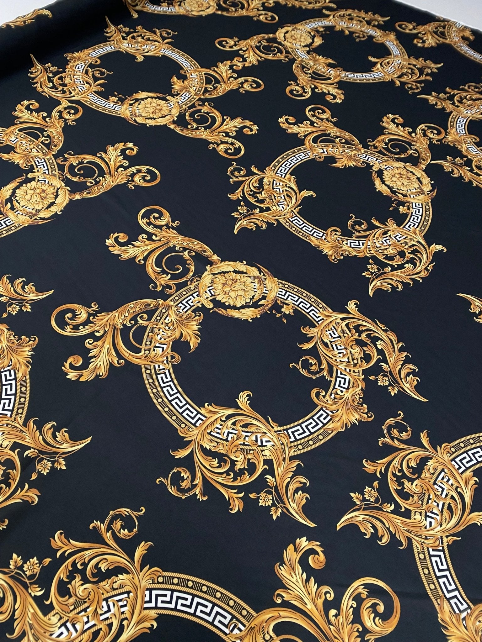 Black & Gold Baroque Crepe Fabric by the Metre – Luxury Style - Whotex Fabrics London