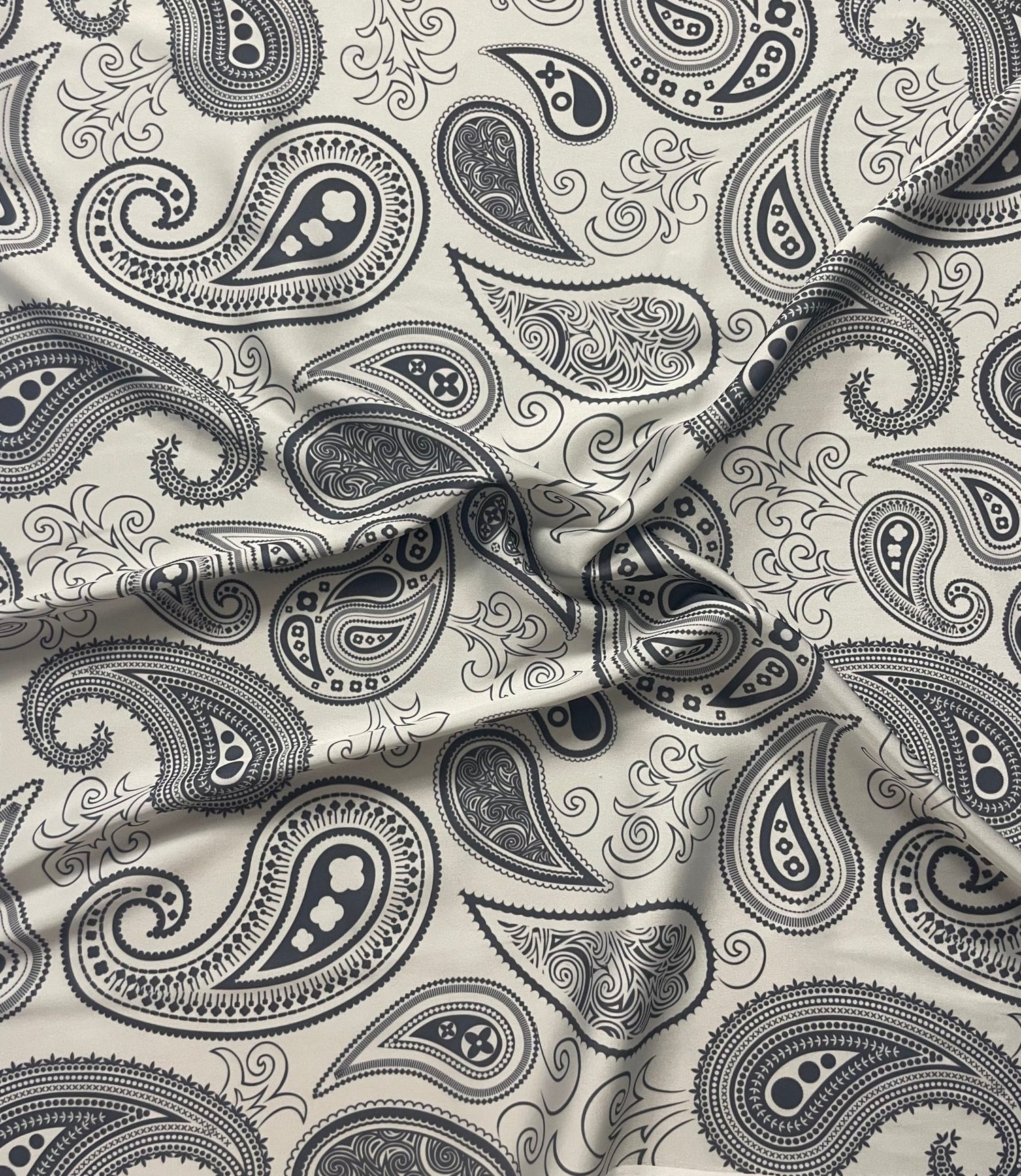 Black & White Paisley Fabric – Classic Boho Pattern by the Metre - Whotex Fabrics London
