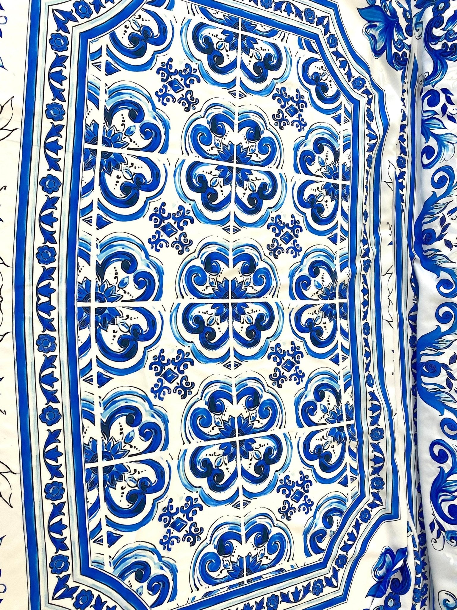 Blue Majolica fabric, Sicilian print Silky Crepe Fabric , Fabric by the yard, Panel Fabric 150*100cm // 1.64 * 1.09 yard - Whotex Online Fabric Store