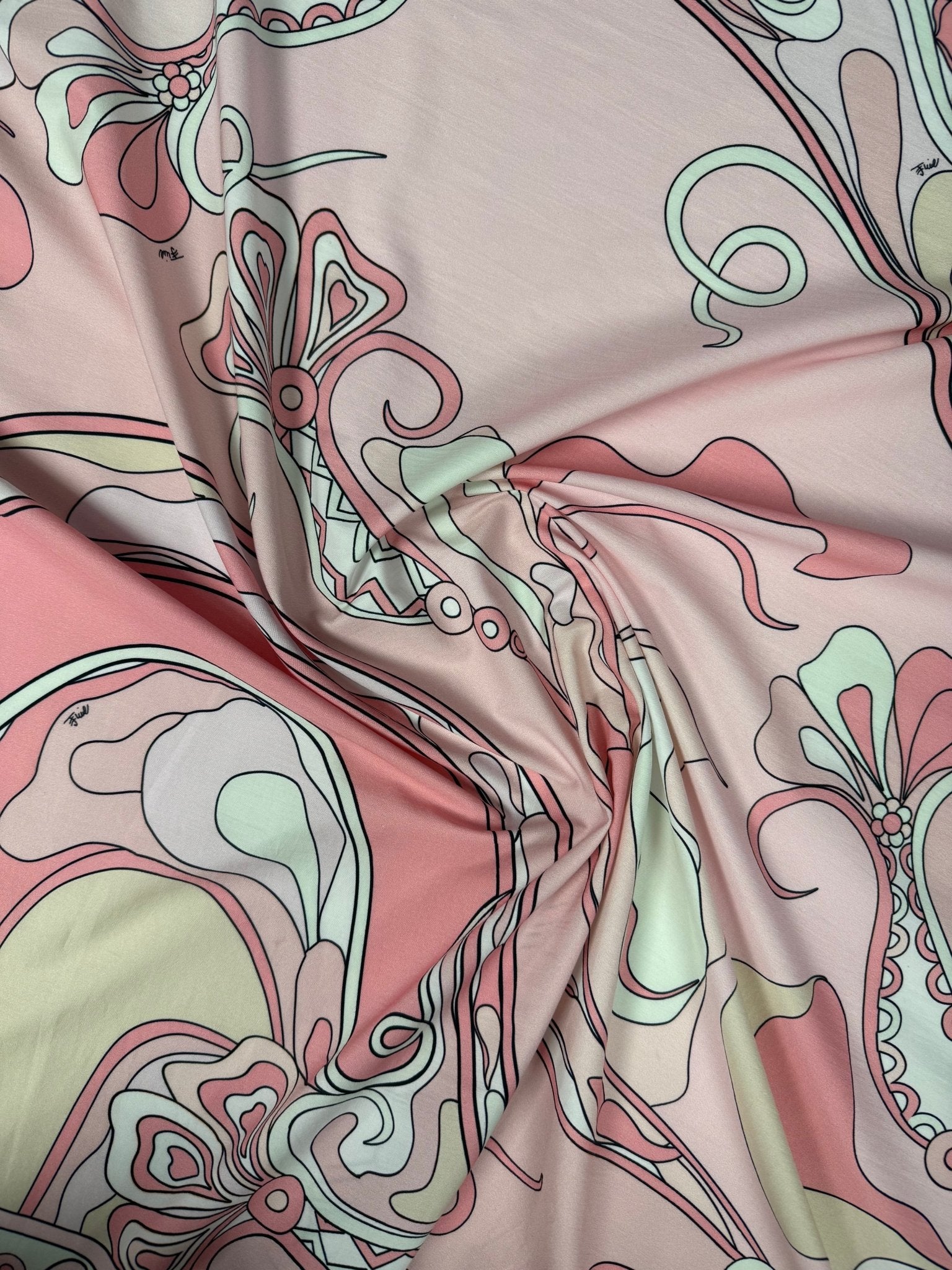 Blush Pink Psychedelic Swirl Organic Cotton Poplin Fabric by the Metre - Whotex Fabrics London