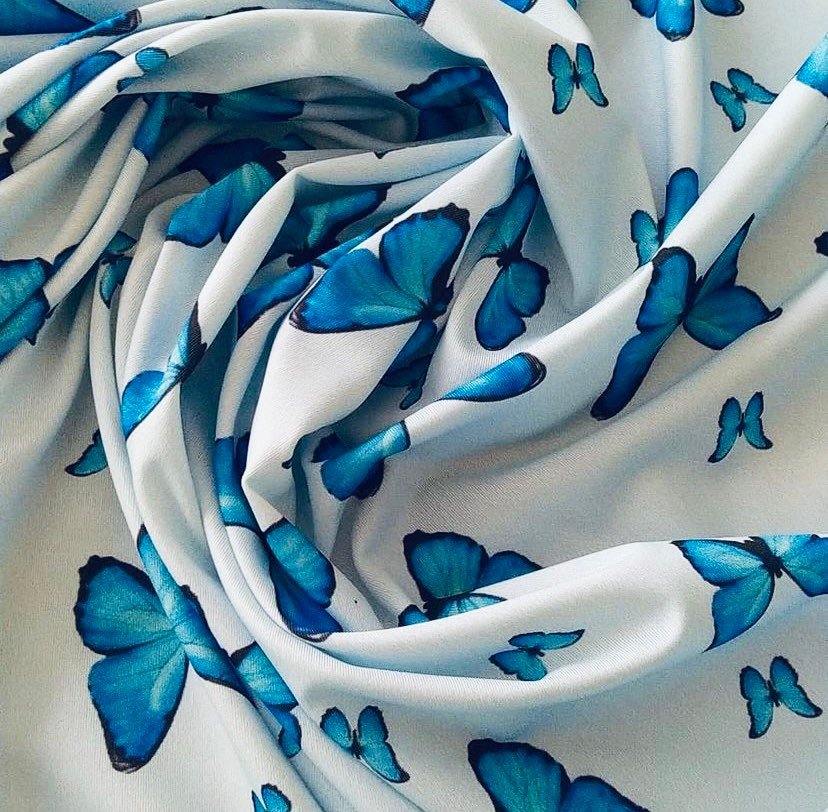 Butterfly Pattern, Baby Blue Fabric - Whotex Online Fabric Store