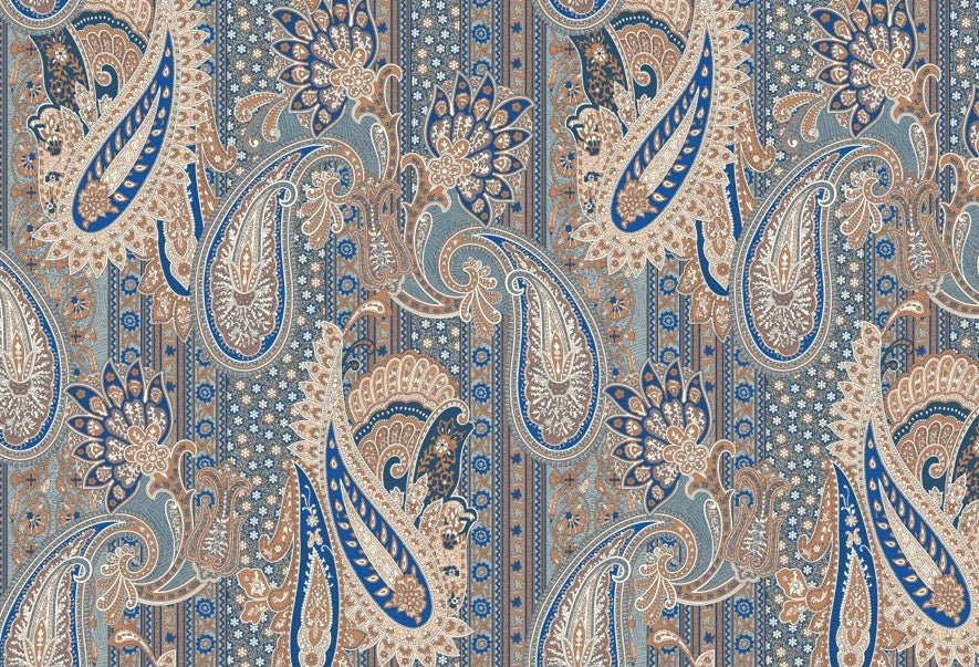 Classic Blue & Beige Paisley Fabric by the Metre - Whotex Fabrics London