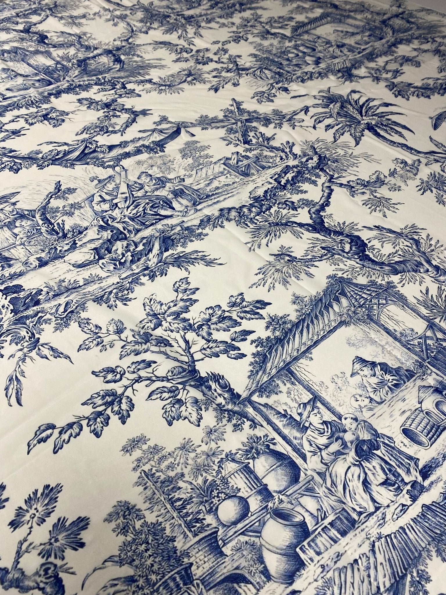 Classic Blue Toile de Jouy Print Fabric - Whotex Online Fabric Store