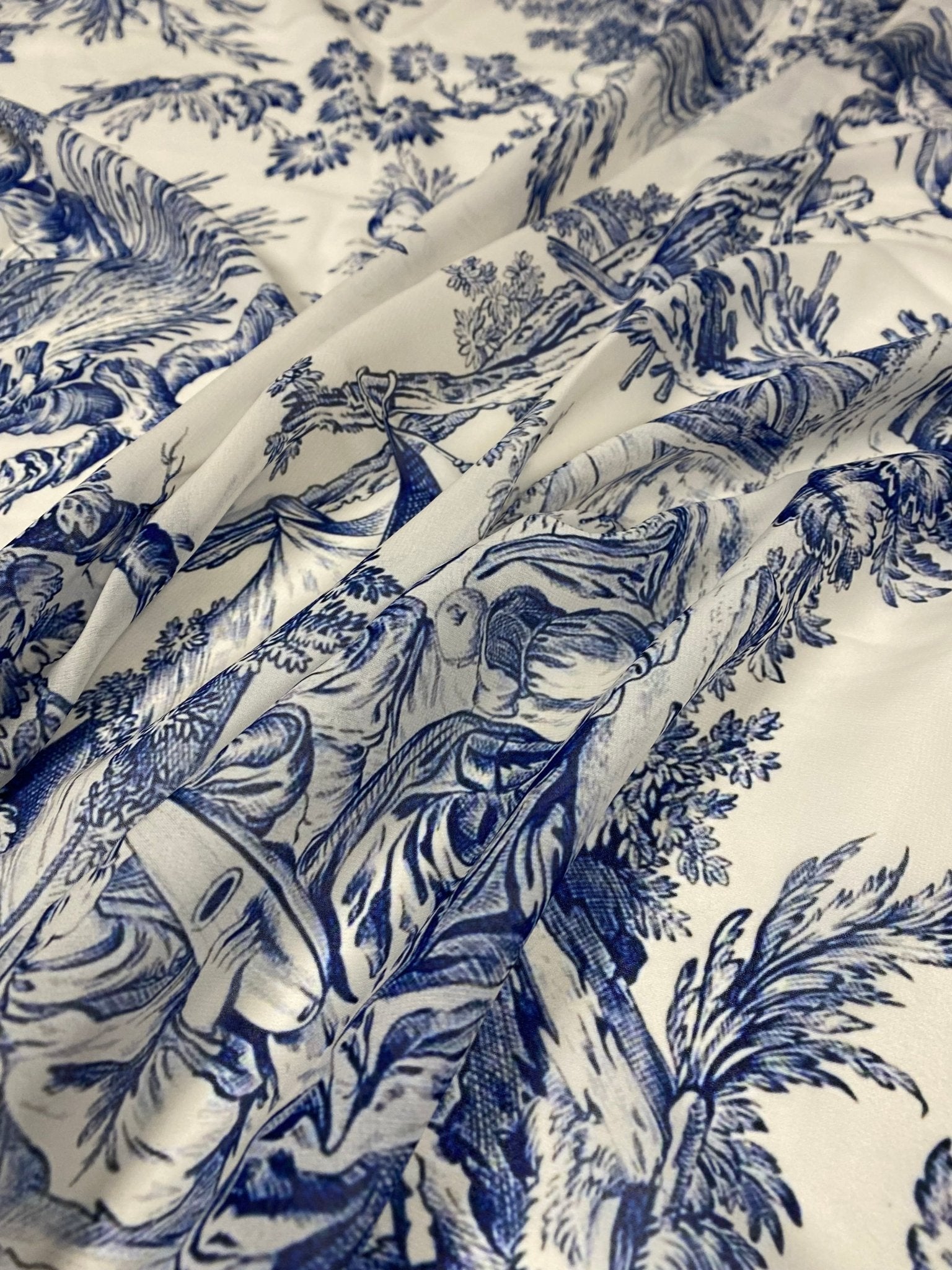 Classic Blue Toile de Jouy Print Fabric - Whotex Online Fabric Store