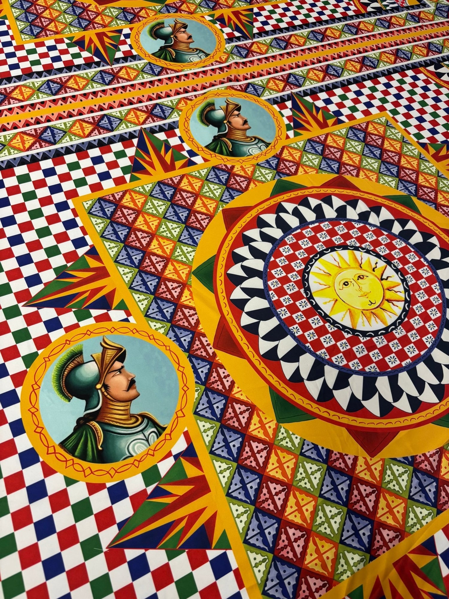 Colorful Chiffon Satin Fabric by the Metre – Mediterranean Geometric Warrior - Whotex Online Fabric Store