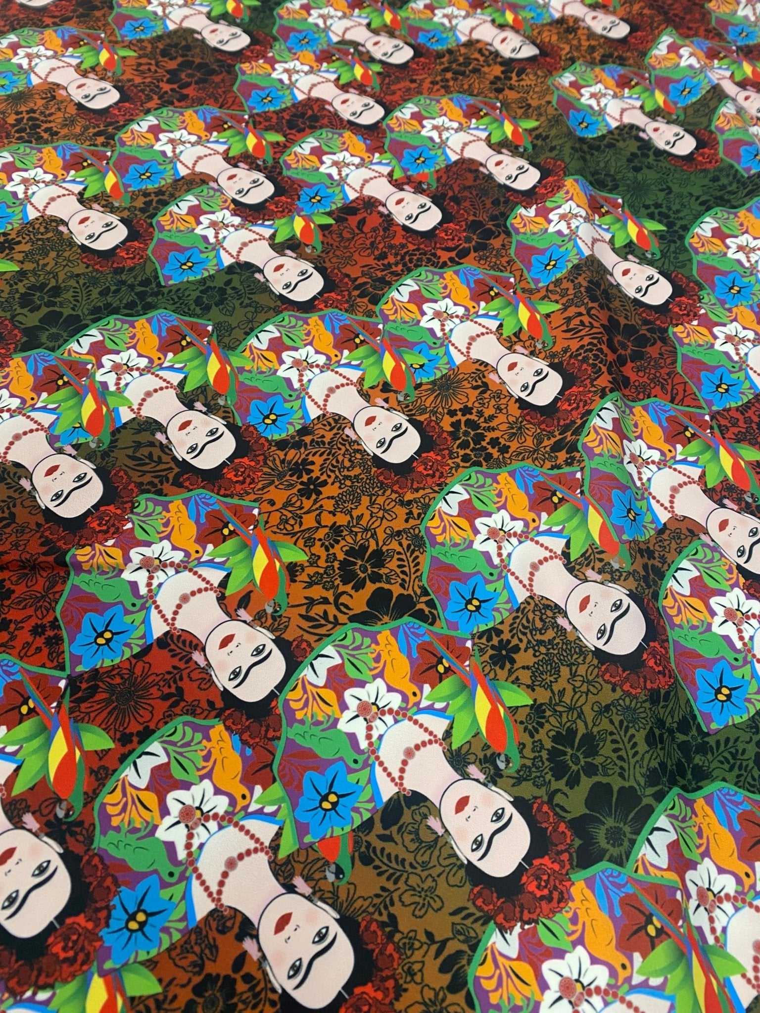 Colorful Frida Kahlo Inspired Floral Print Fabric - Whotex Online Fabric Store