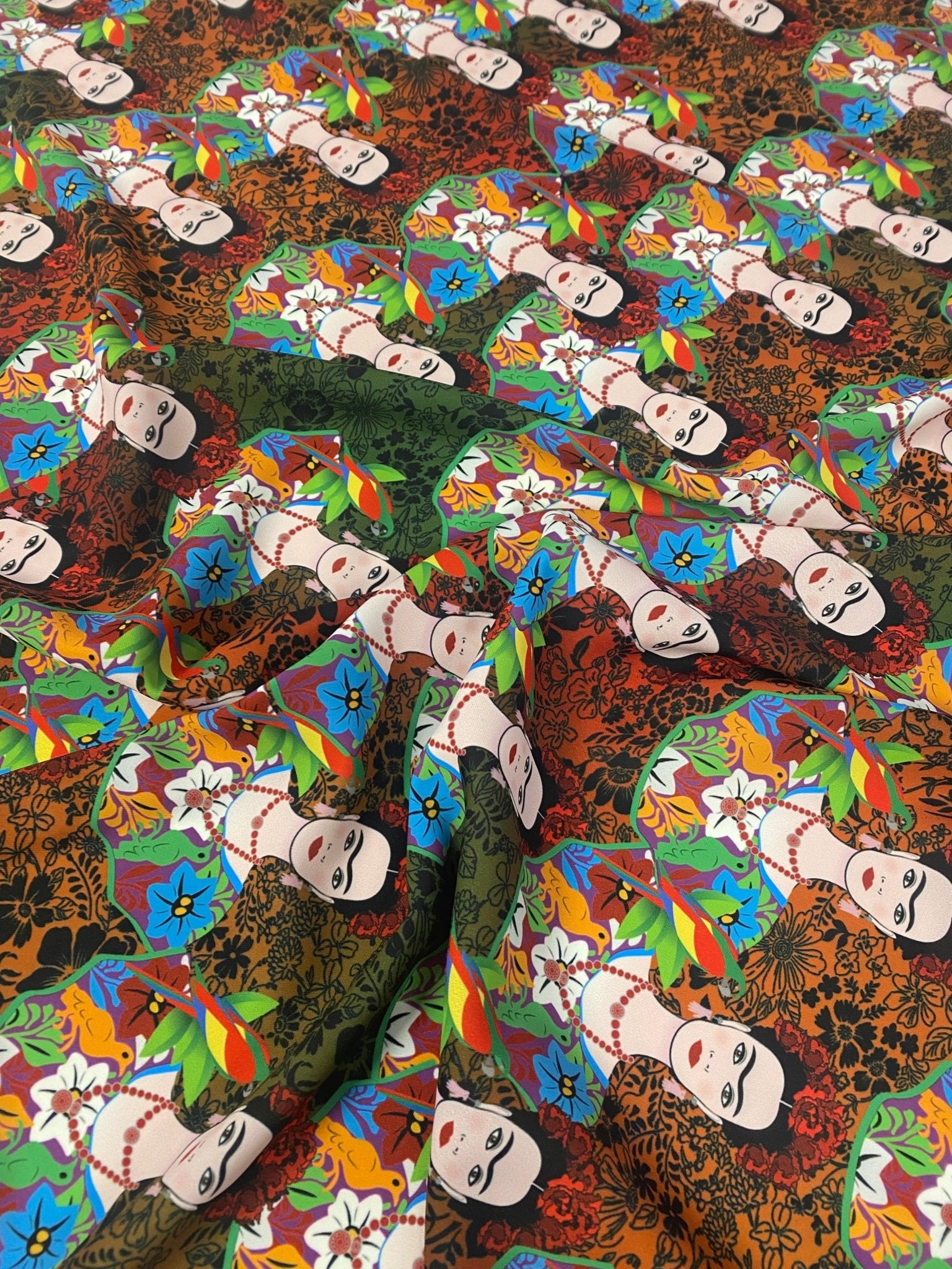 Colorful Frida Kahlo Inspired Floral Print Fabric - Whotex Online Fabric Store