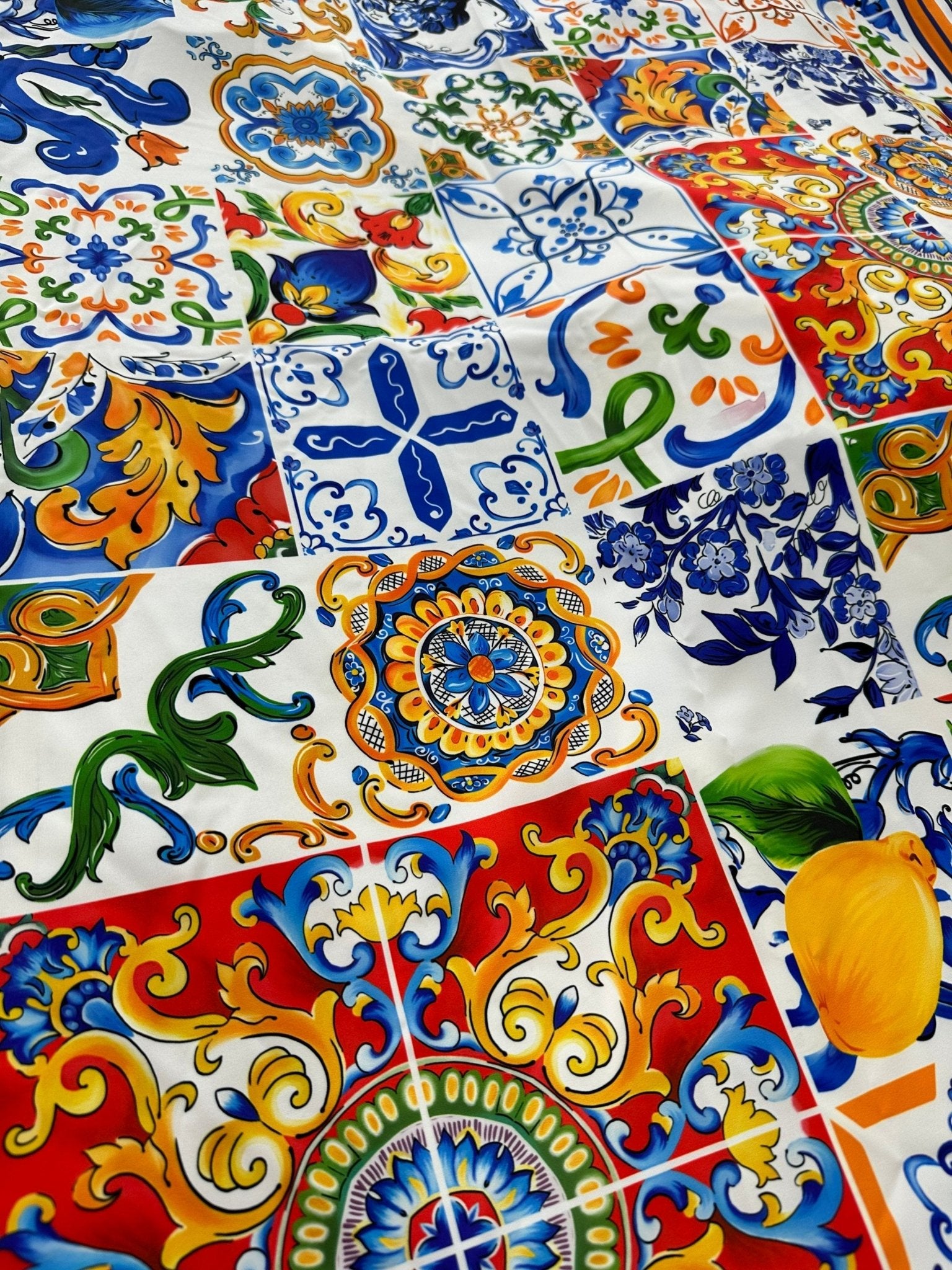 Coupon Fabric, Sicilian print Silky Crepe Fabric , Fabric by the yard, Panel Fabric 150*100cm // 1.64 * 1.09 yard - Whotex Online Fabric Store
