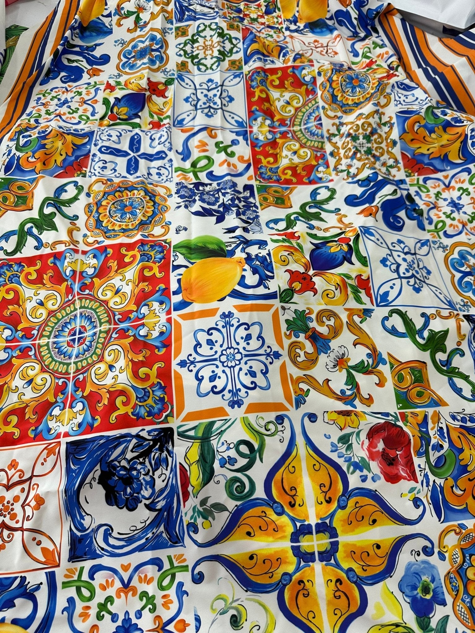 Coupon Fabric, Sicilian print Silky Crepe Fabric , Fabric by the yard, Panel Fabric 150*100cm // 1.64 * 1.09 yard - Whotex Online Fabric Store