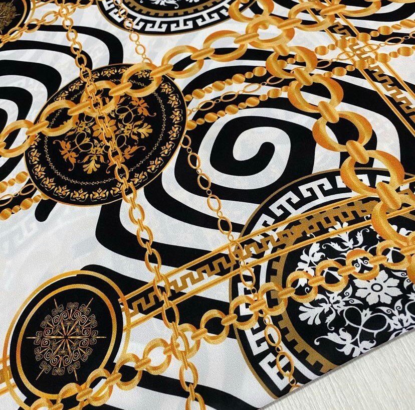 Crepe Fabric, Gold Chain White Crepe Fabric, Greek key pattern Fabric - Whotex Online Fabric Store