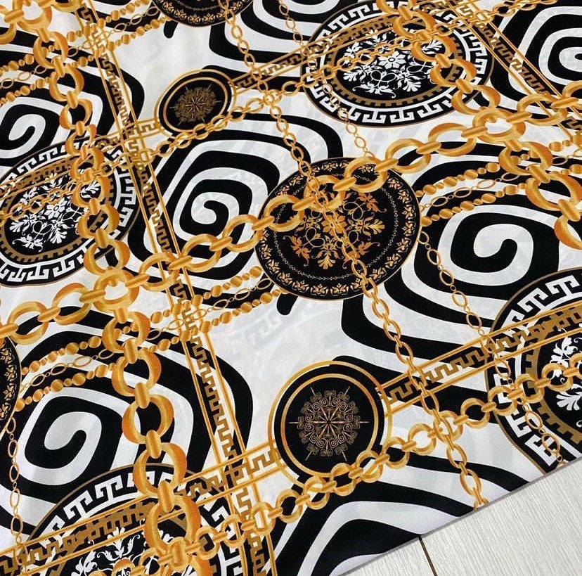 Crepe Fabric, Gold Chain White Crepe Fabric, Greek key pattern Fabric - Whotex Online Fabric Store