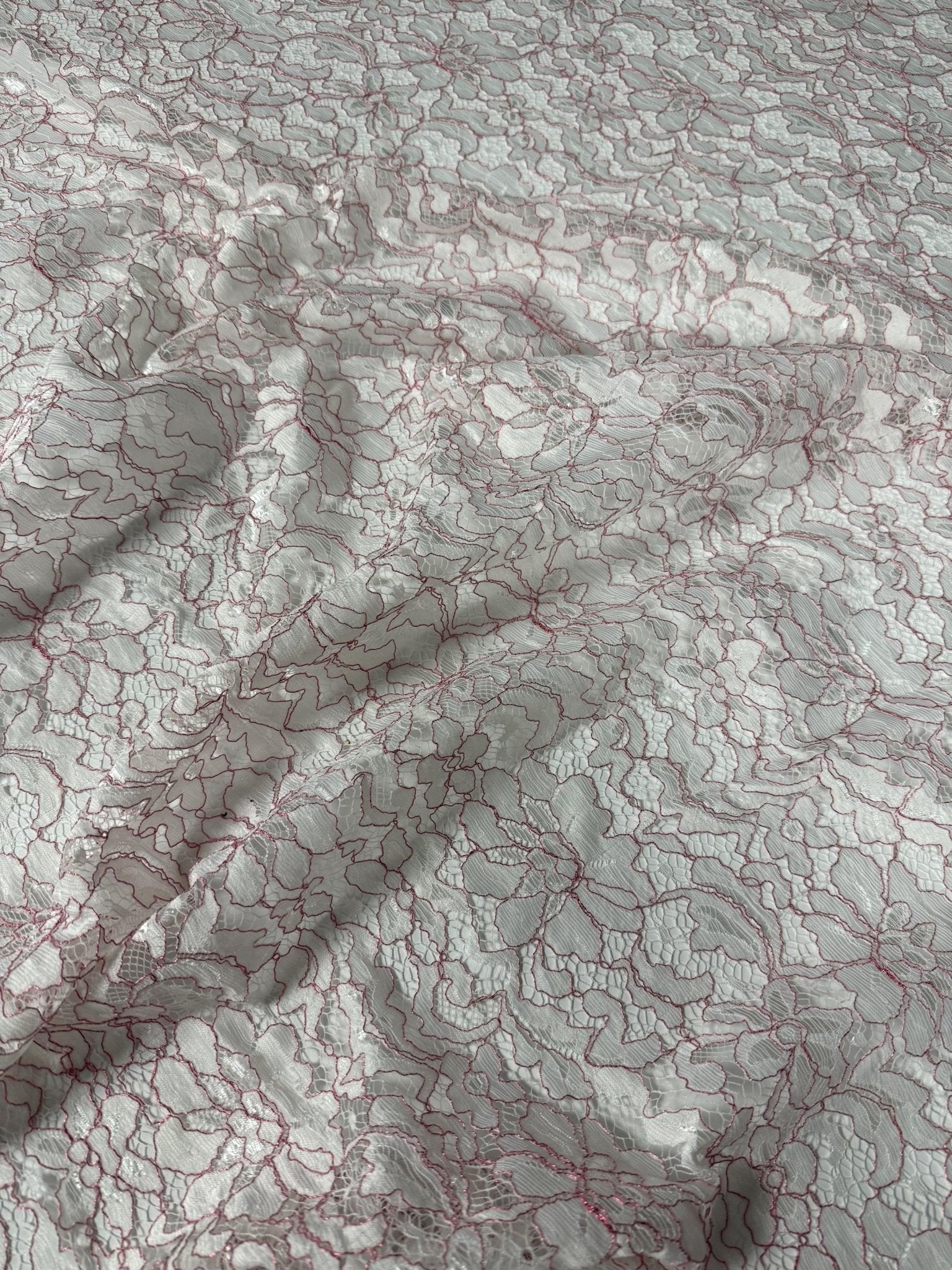 Elegant Lace Embroidered Fabric - Classic White & Pink Design By The Yard - Whotex Online Fabric Store