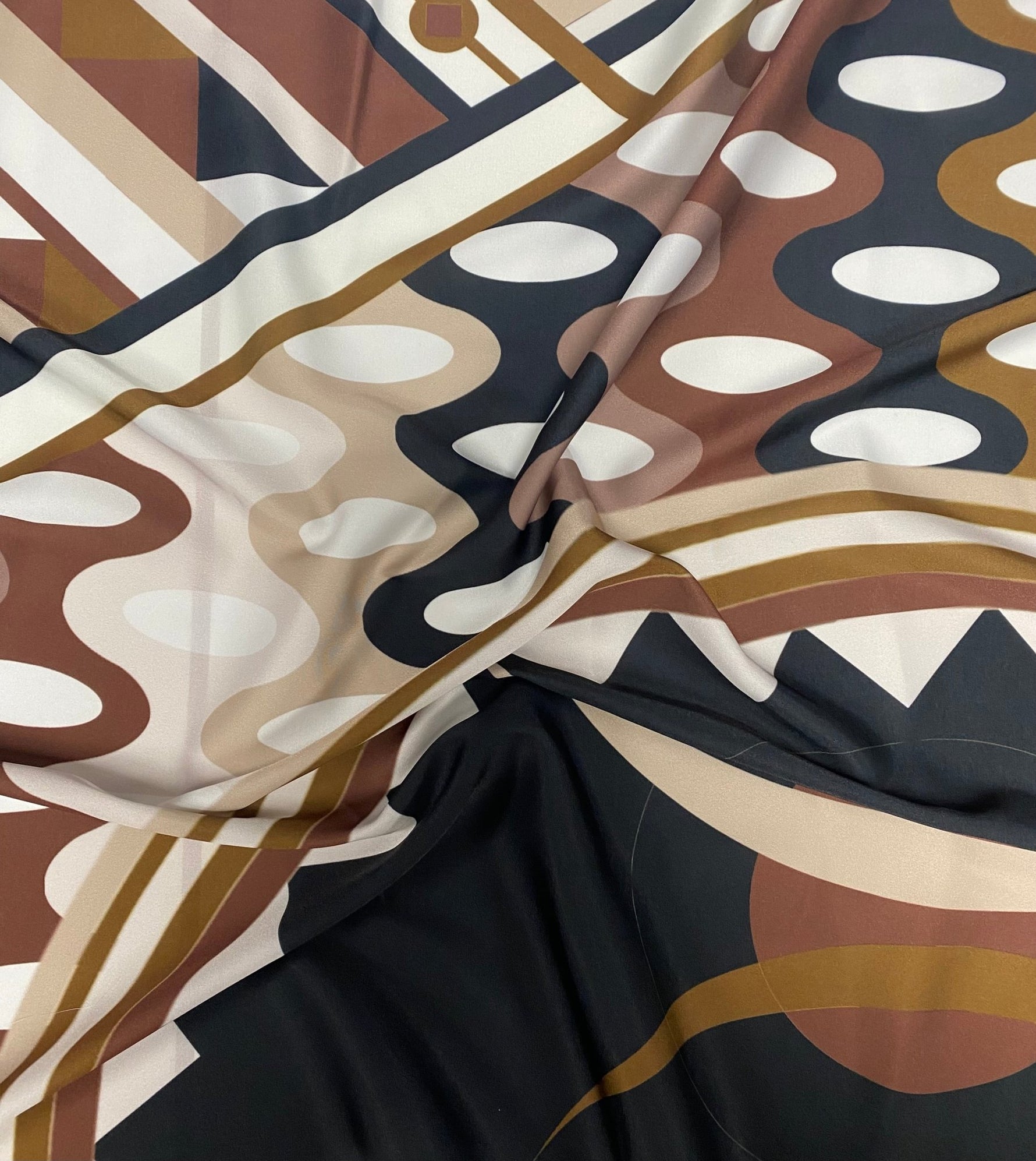 Geometric Art Deco Fabric – Brown Beige Retro Pattern by the Metre - Whotex Fabrics London