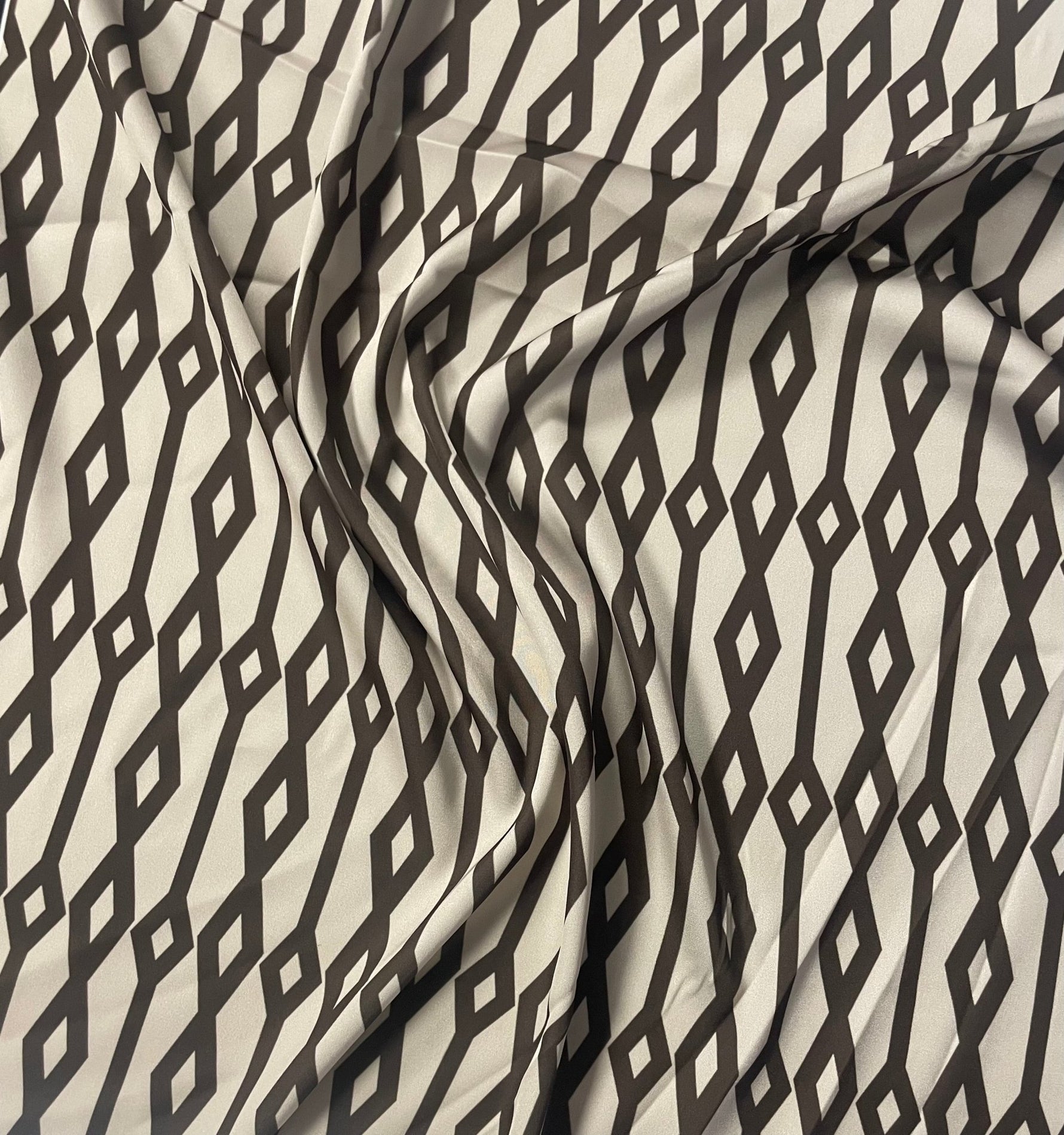 Geometric Diamond Fabric – Black & Beige Minimal Print by the Metre - Whotex Fabrics London
