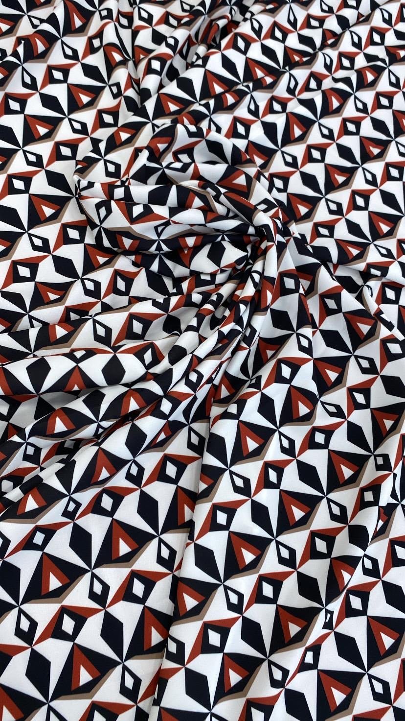 Geometric Pattern Fabric – Modern Black, Red, and White Abstract Print - Whotex Online Fabric Store