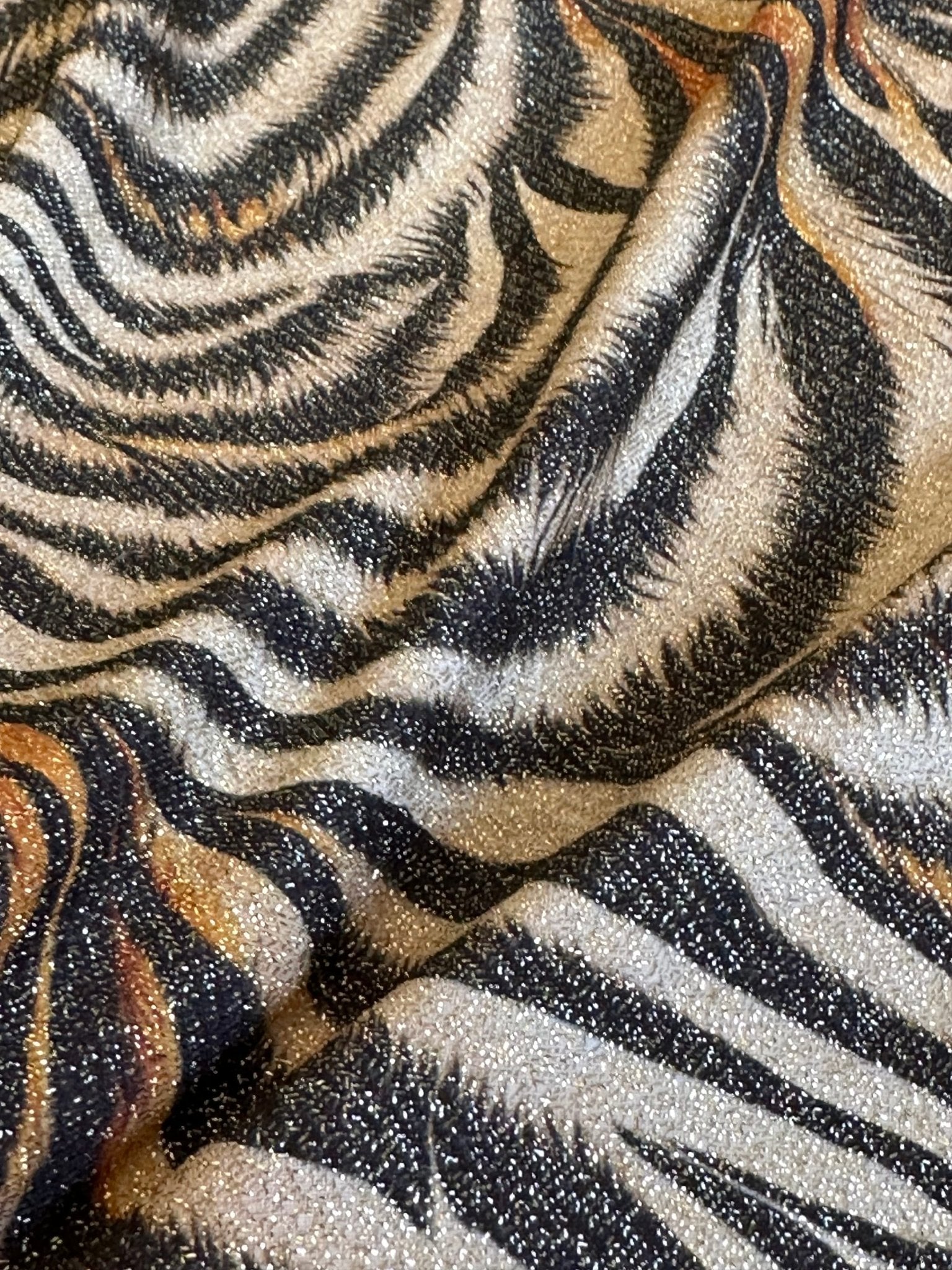 Gold Lurex Fabric, Glitter Knited 4 - way strecth Fabric, Tiger Pattern Fabric - Whotex Online Fabric Store