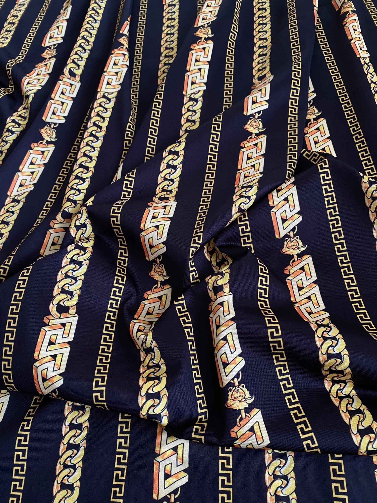 Greek key Pattern Fabric, Black Gold Chain PatternFabric, by the yard - Whotex Online Fabric Store