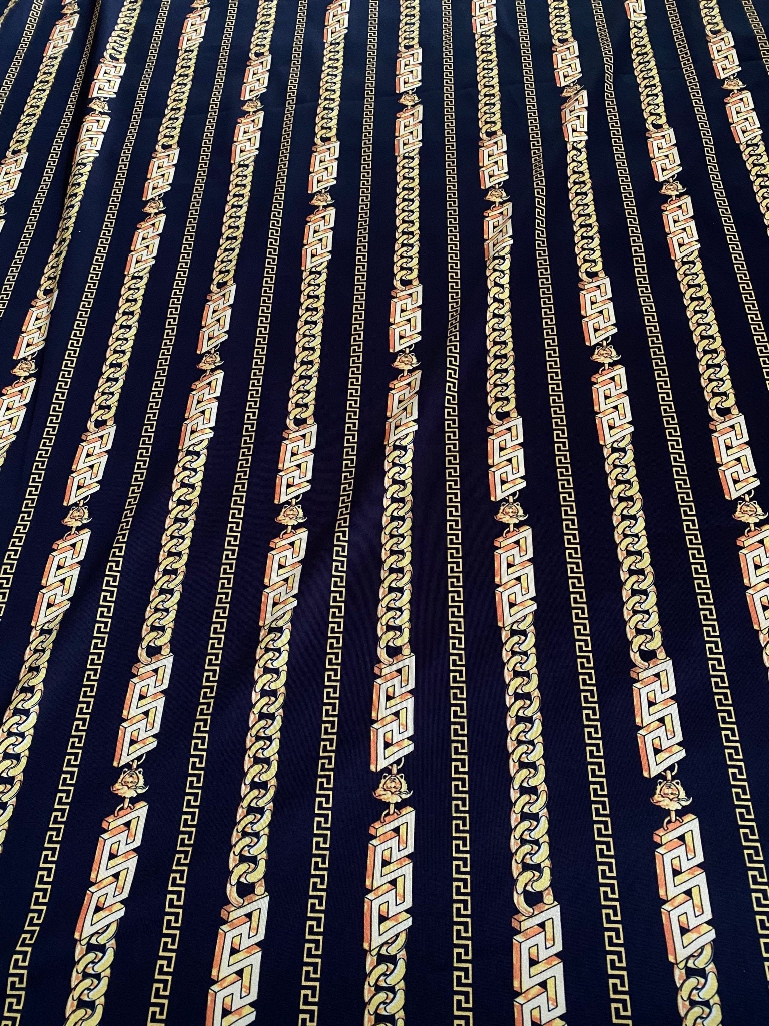 Greek key Pattern Fabric, Black Gold Chain PatternFabric, by the yard - Whotex Online Fabric Store