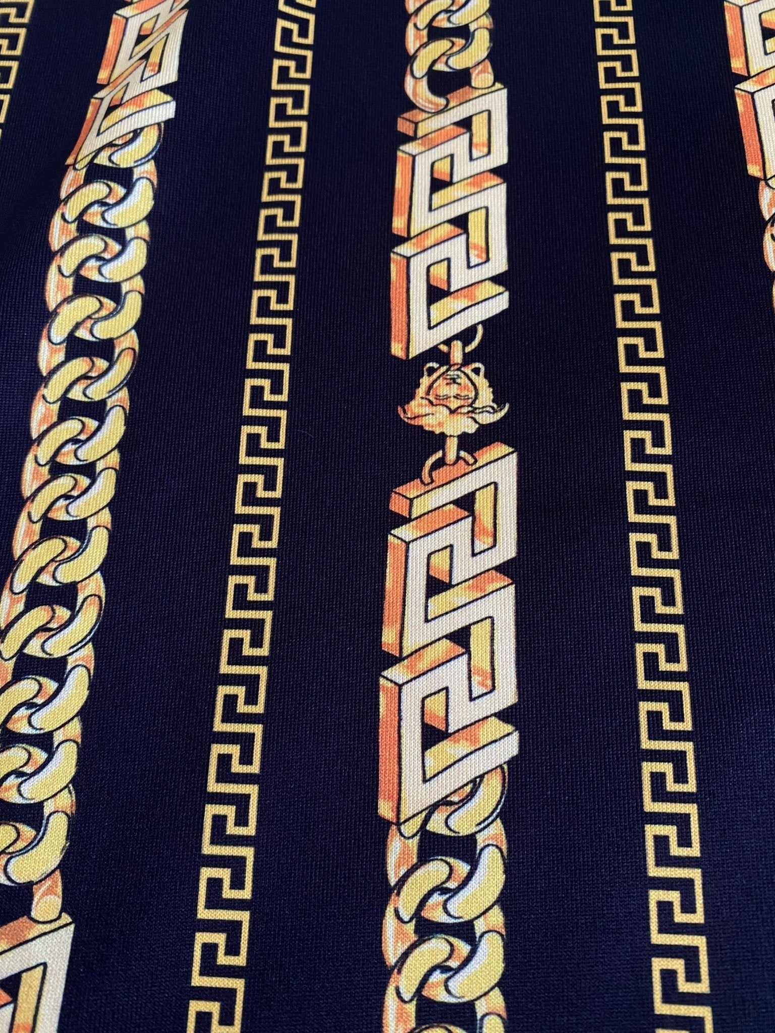Greek key Pattern Fabric, Black Gold Chain PatternFabric, by the yard - Whotex Online Fabric Store