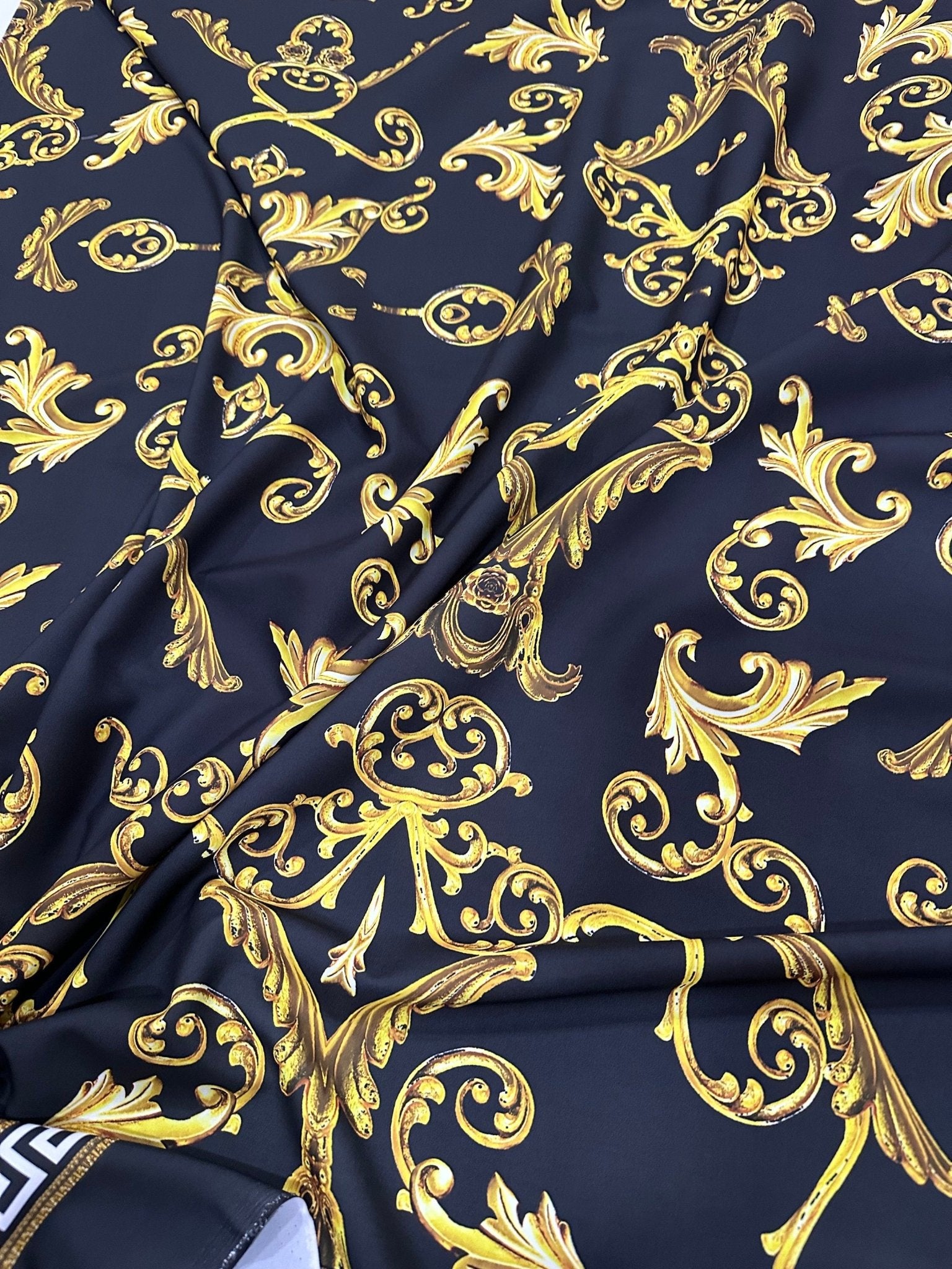 Greek Key Pattern Fabric , Black Gold Fabric By The Yard , Baroque pattern - Whotex Online Fabric Store